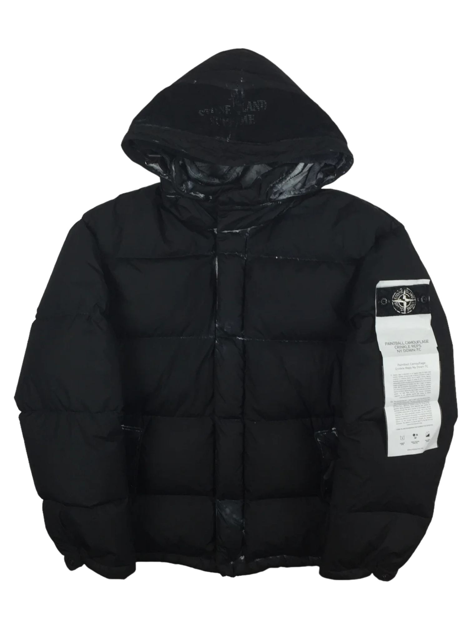 2020 Supreme x Stone Island Black Paintball Camo Crinkle Reps Puffer Jacket