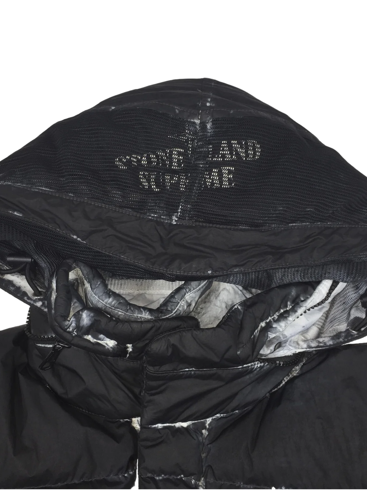 2020 Supreme x Stone Island Black Paintball Camo Crinkle Reps Puffer Jacket