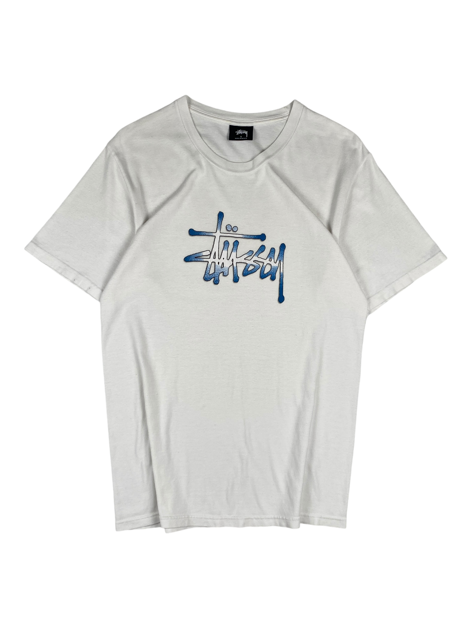 Stussy White Blue Logo Tee