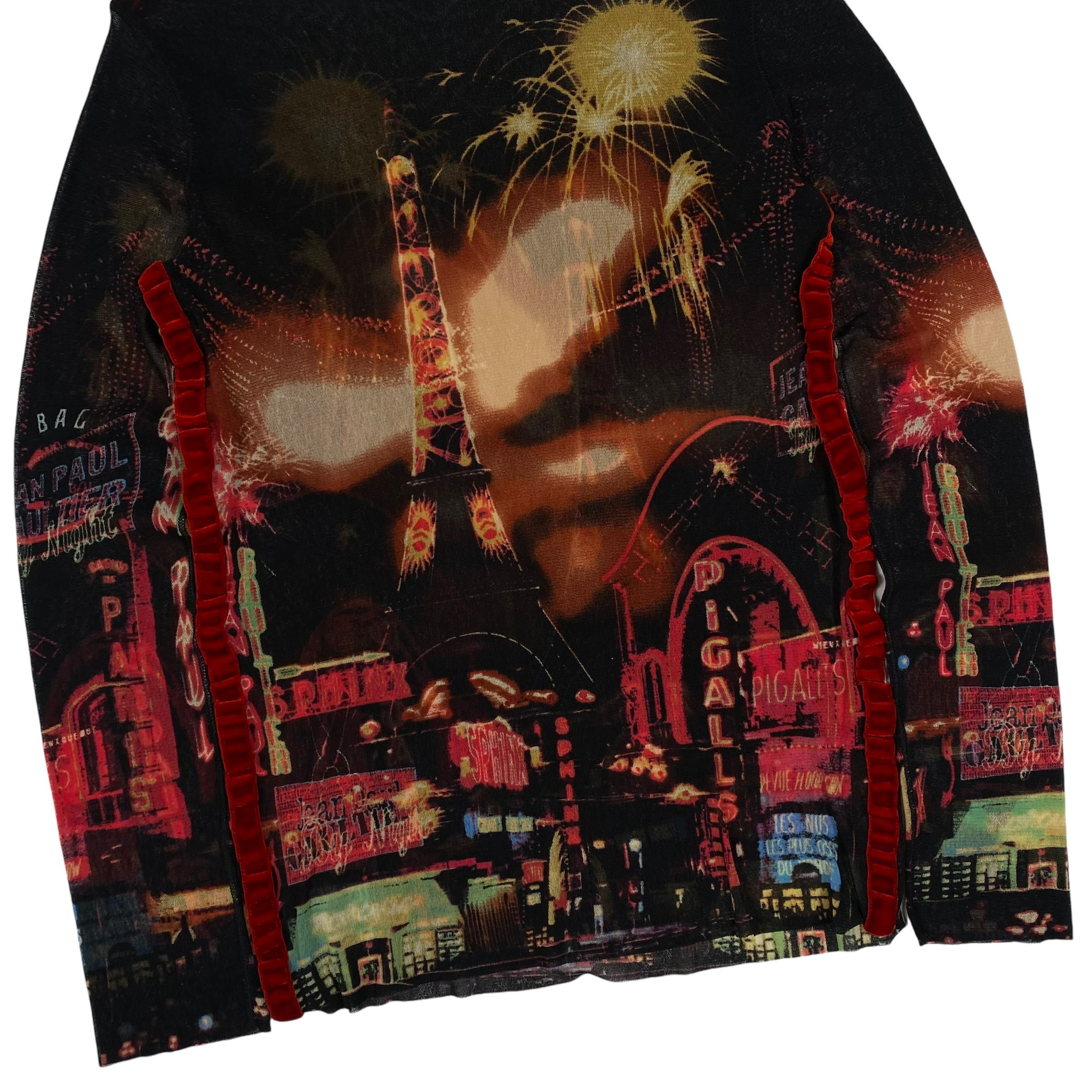 Jean Paul Gaultier JPG Pigalle Mesh Long Sleeve Top Black Red
