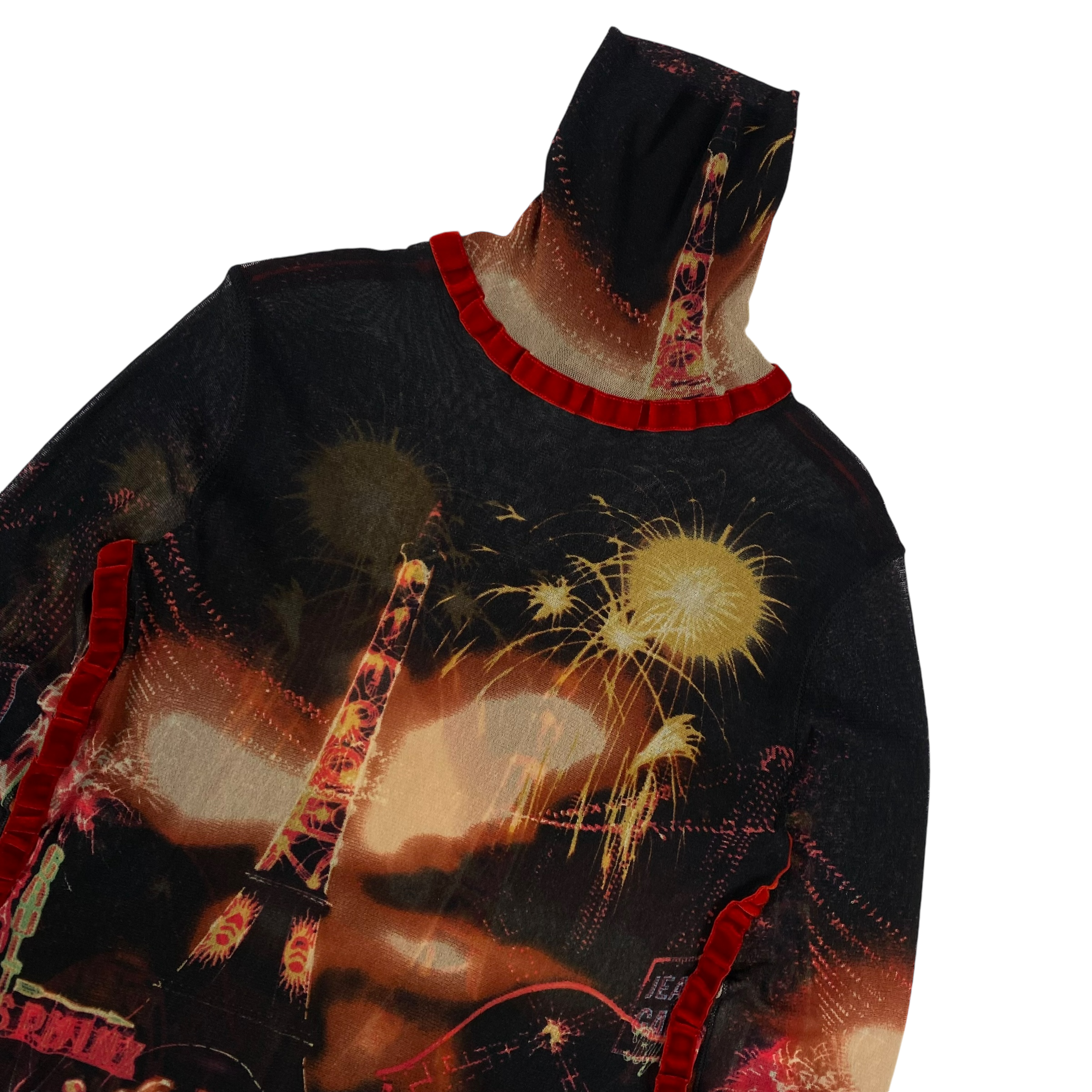 Jean Paul Gaultier JPG Pigalle Mesh Long Sleeve Top Black Red