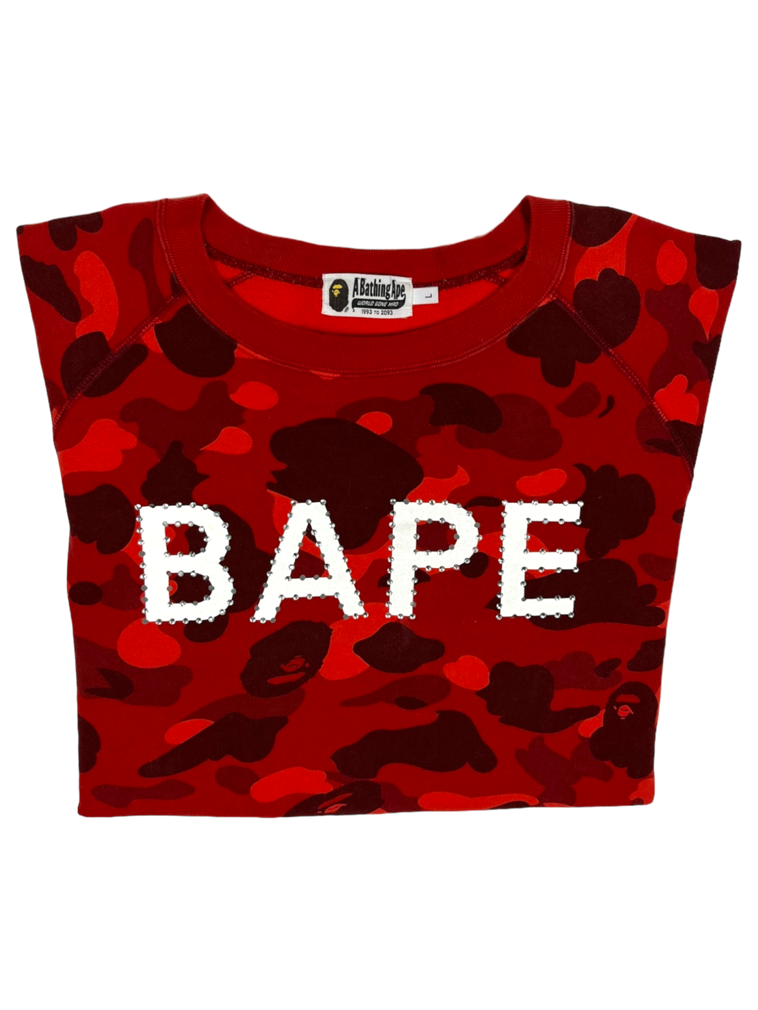 BAPE x Swarovski Red Crazy Camo Crewneck