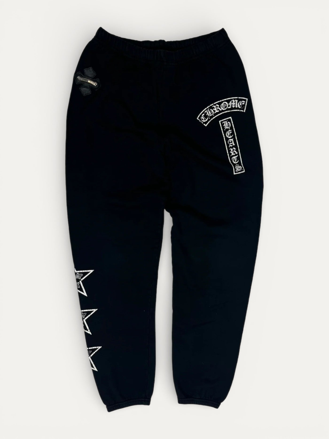 Chrome Hearts Black Leather Cross Patch Sweatpants