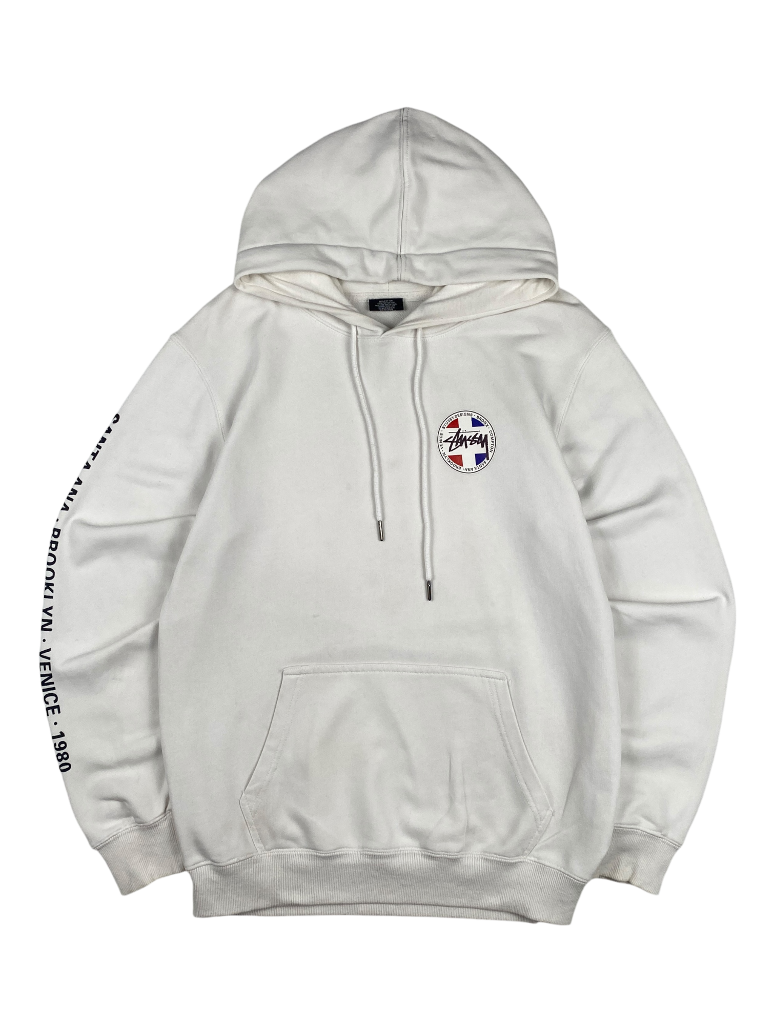 Stussy White Red Blue Logo Hoodie