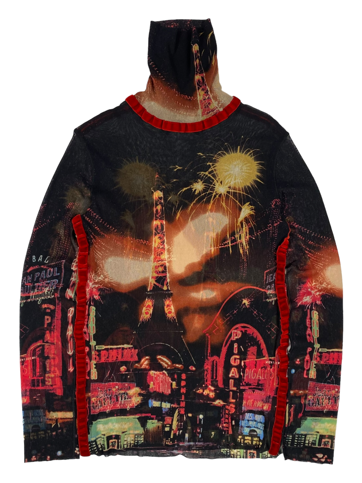 Jean Paul Gaultier JPG Pigalle Mesh Long Sleeve Top Black Red