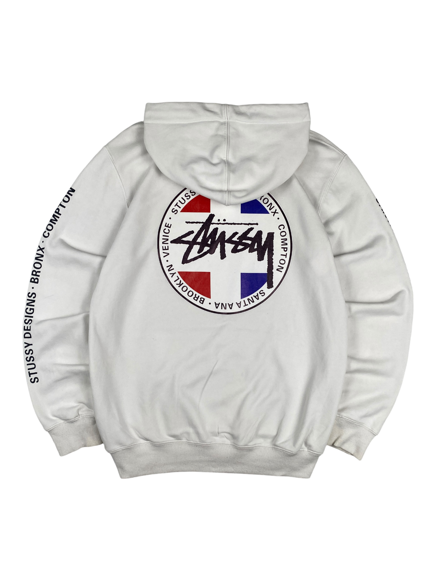 Stussy White Red Blue Logo Hoodie