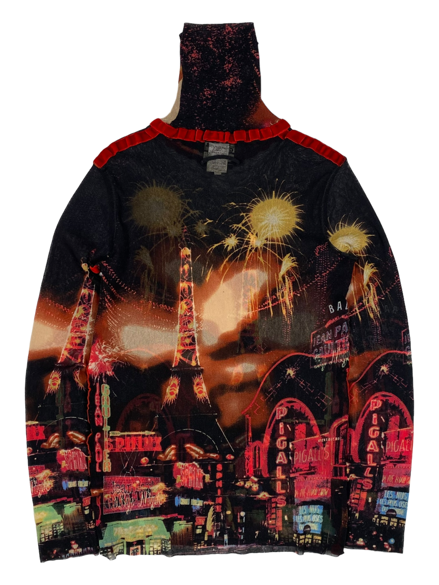 Jean Paul Gaultier JPG Pigalle Mesh Long Sleeve Top Black Red