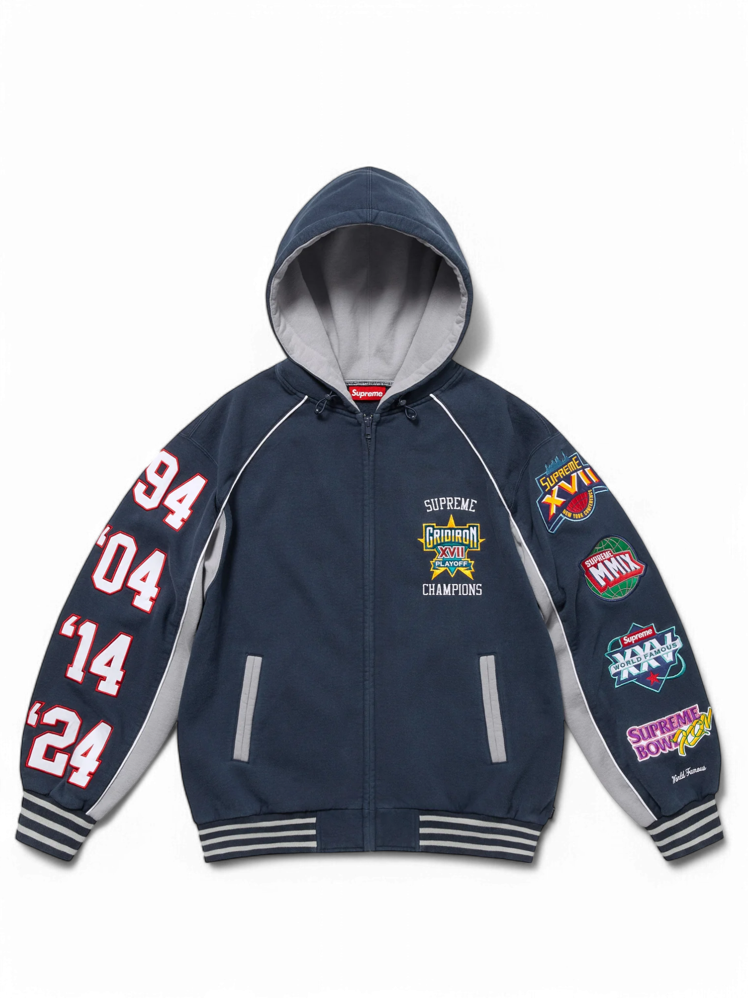 Supreme Navy Playoffs Zip Up Hooded Sweatshirt