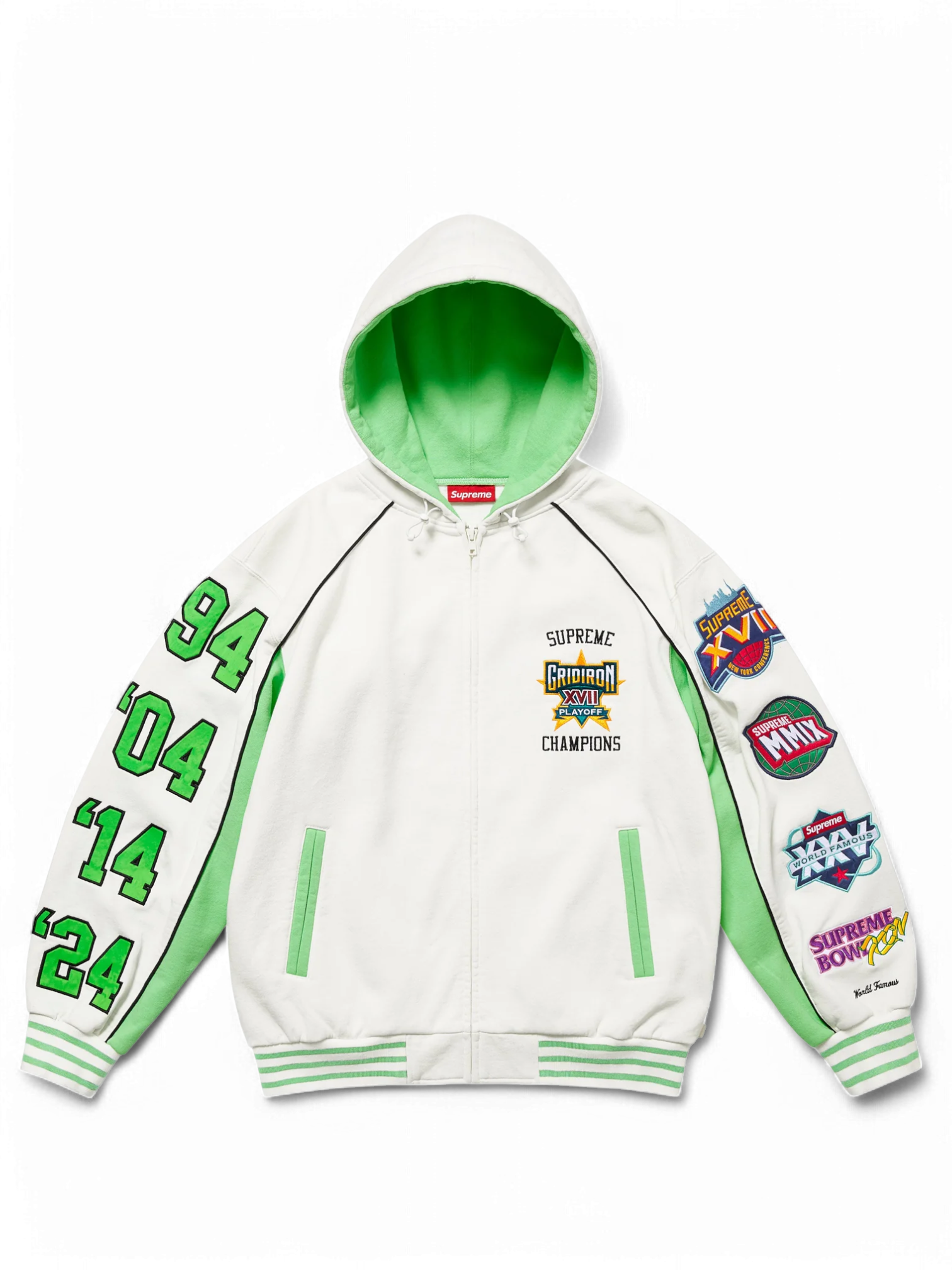 Supreme White Playoffs Zip Up Hooded Sweatshirt
