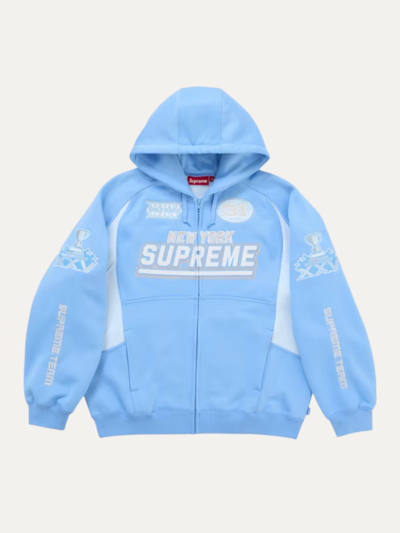 Supreme Baby Blue Football Zip Up Hooded Sweatshirt