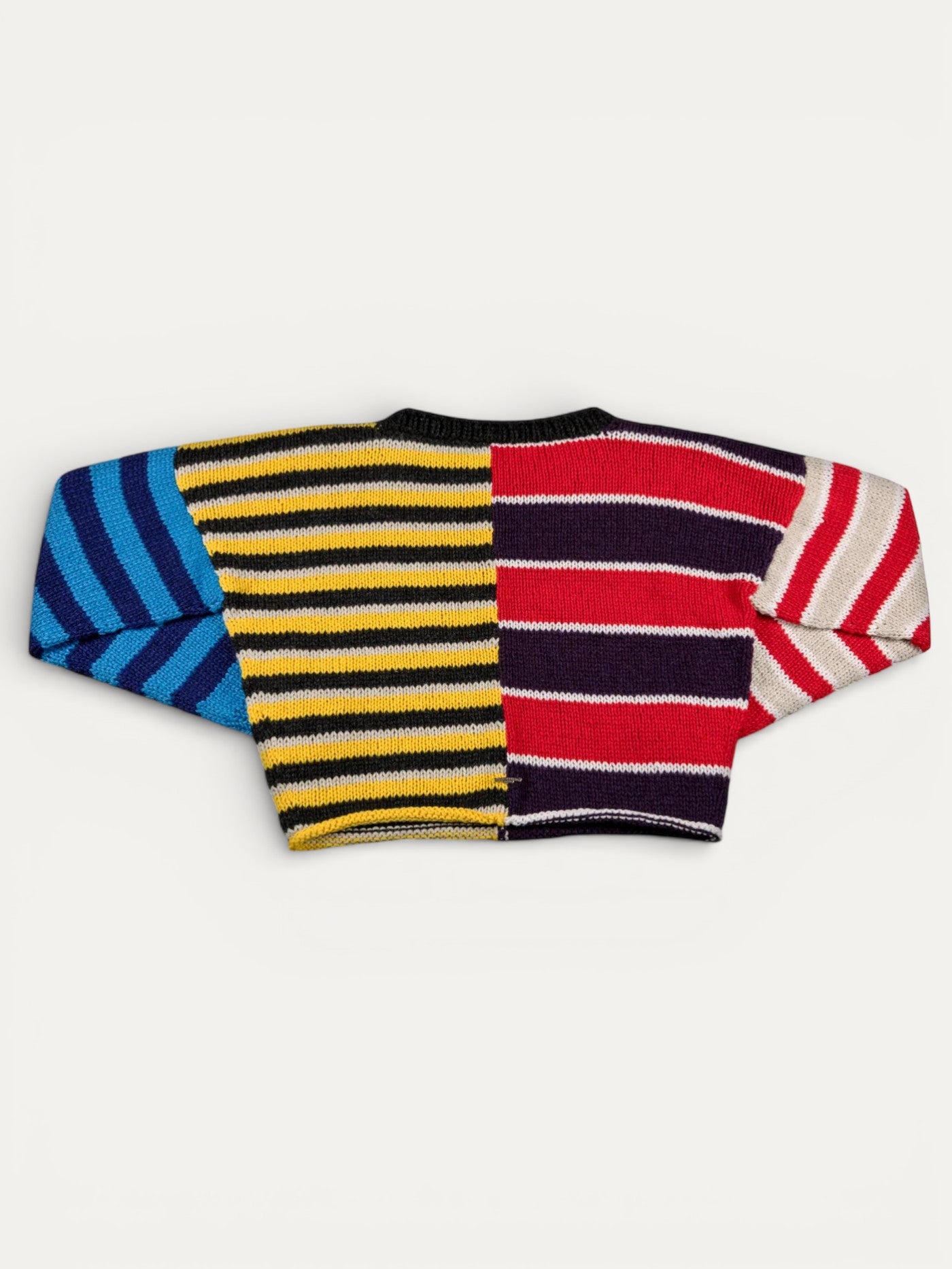 Chrome Hearts Cashmere Striped Patchwork Blue Cross Leather Short Sweater