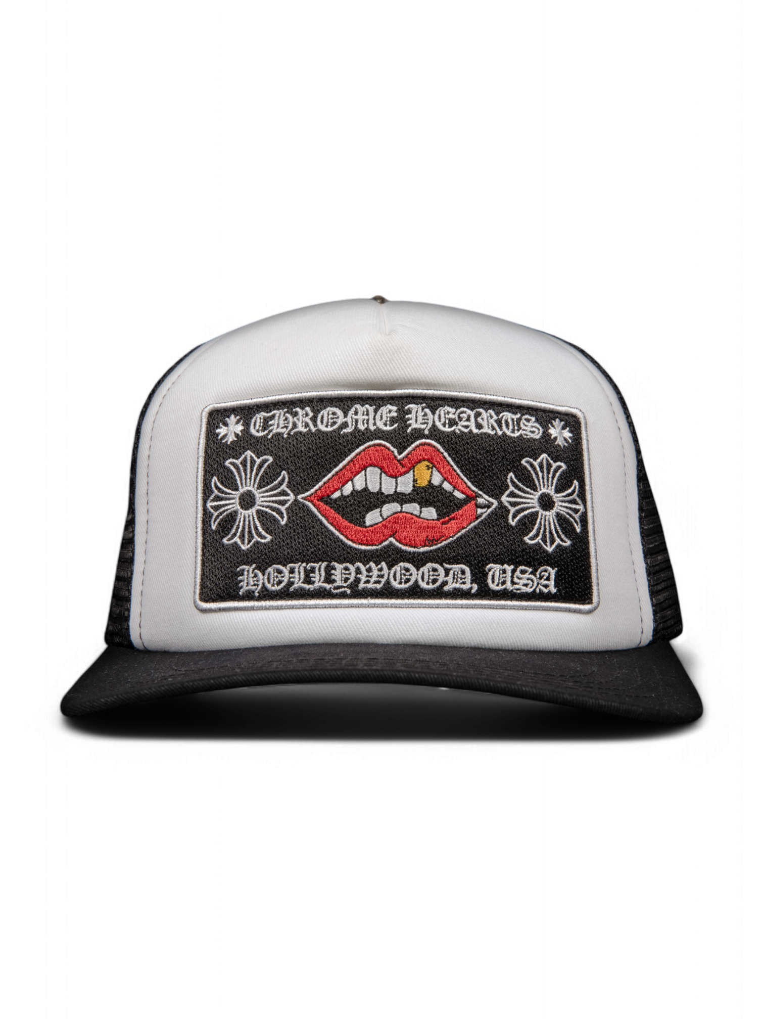 Chrome Hearts Black White Chomper Hollywood Trucker Hat