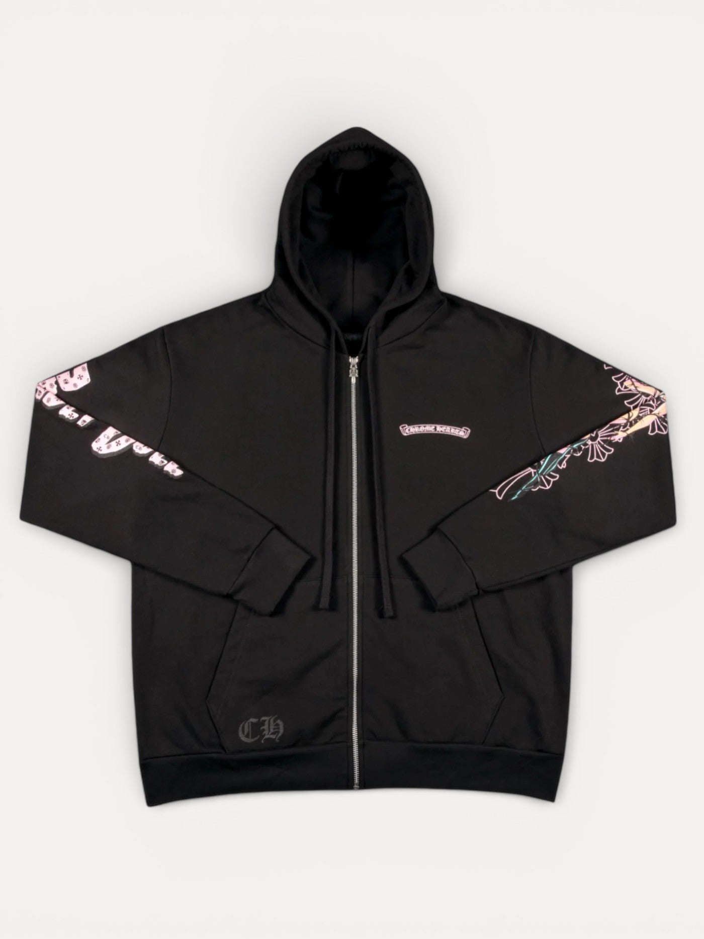 Chrome Hearts Deadly Doll Pink Cross Scroll Logo Zip Up Hoodie
