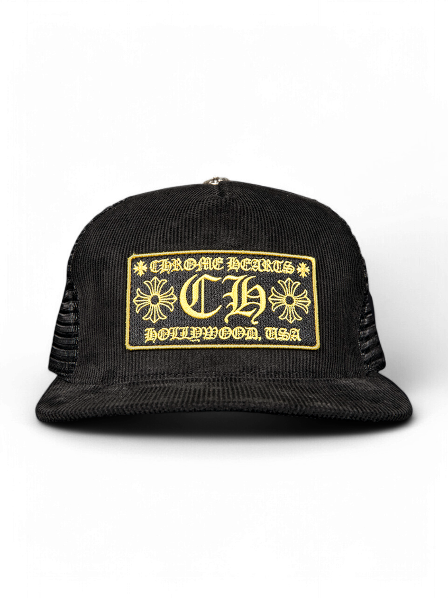 Chrome Hearts CH Hollywood Black Yellow Velour Trucker Cap