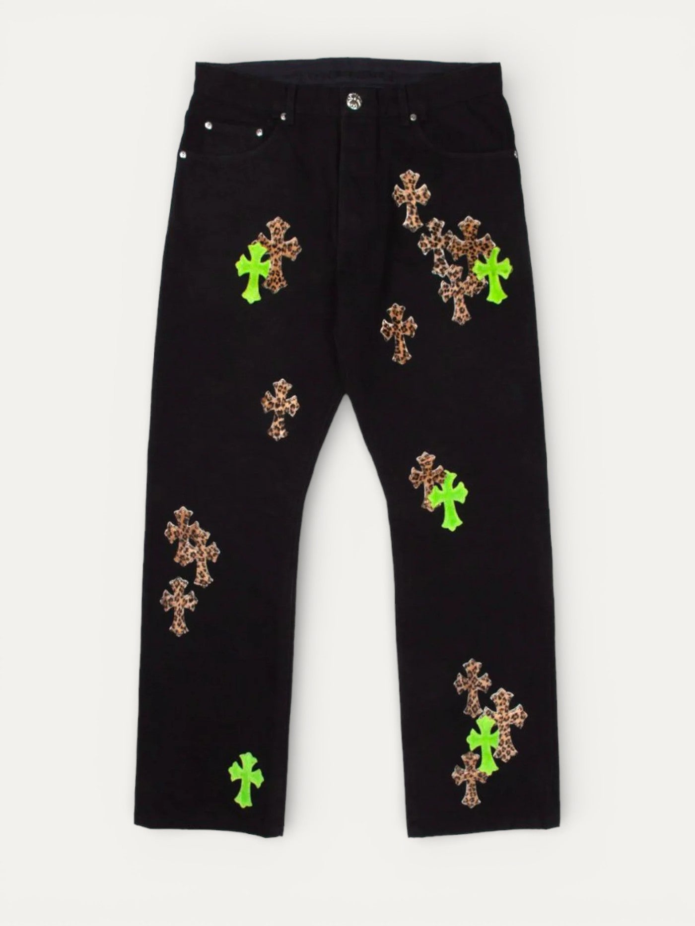 Chrome Hearts Green Cheetah Cross Patch Black Levi’s Denim Jeans