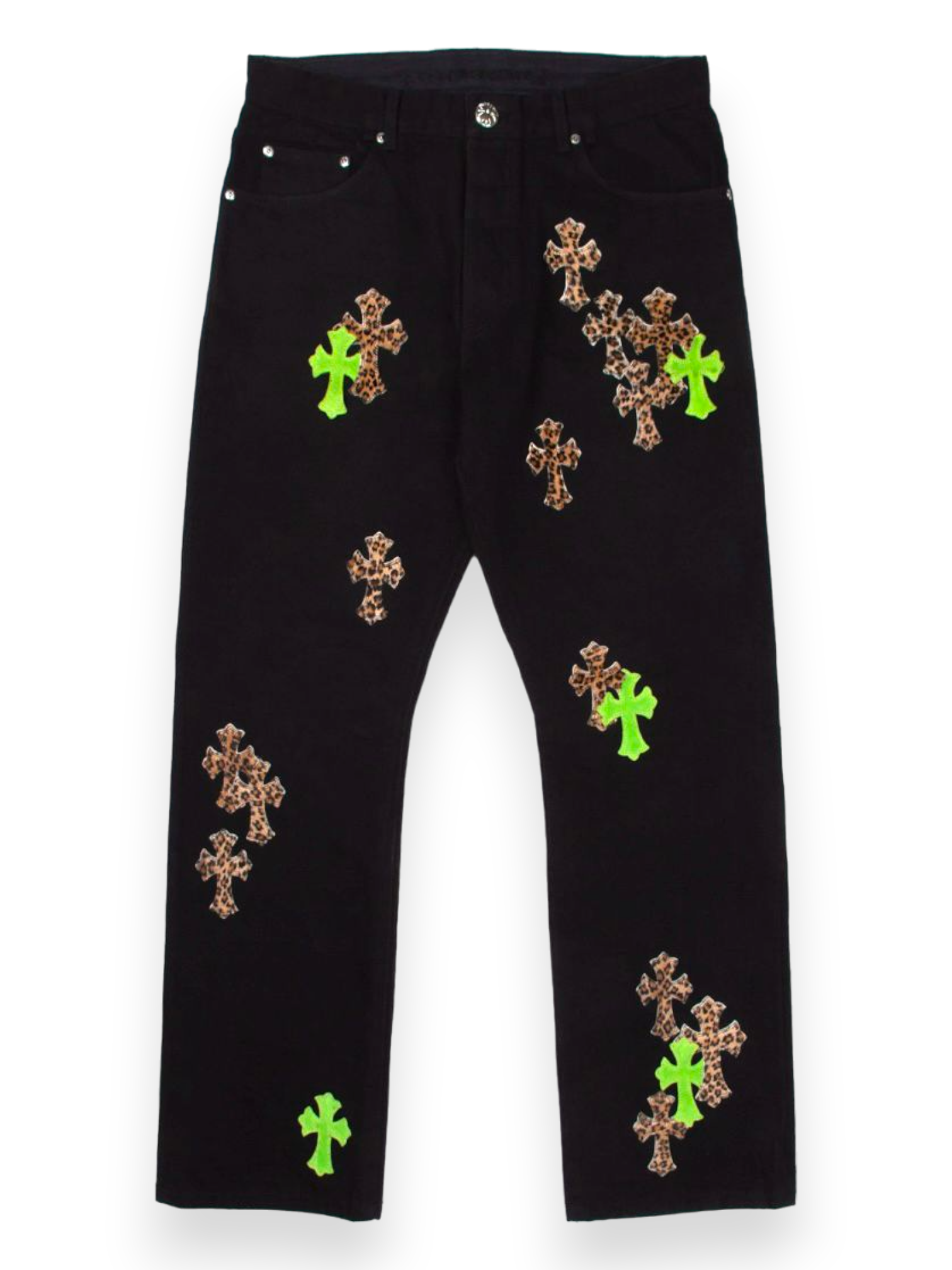 Chrome Hearts Green Cheetah Cross Patch Black Levi’s Denim Jeans