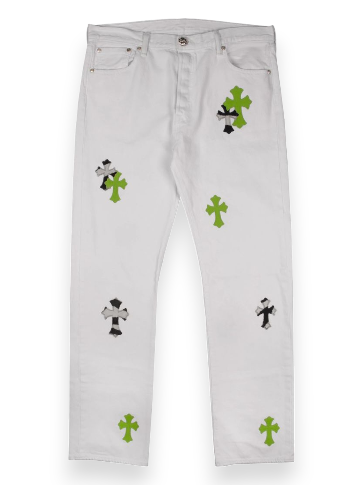 Chrome Hearts Zebra Green Cross Patch White Levi’s Denim Jeans