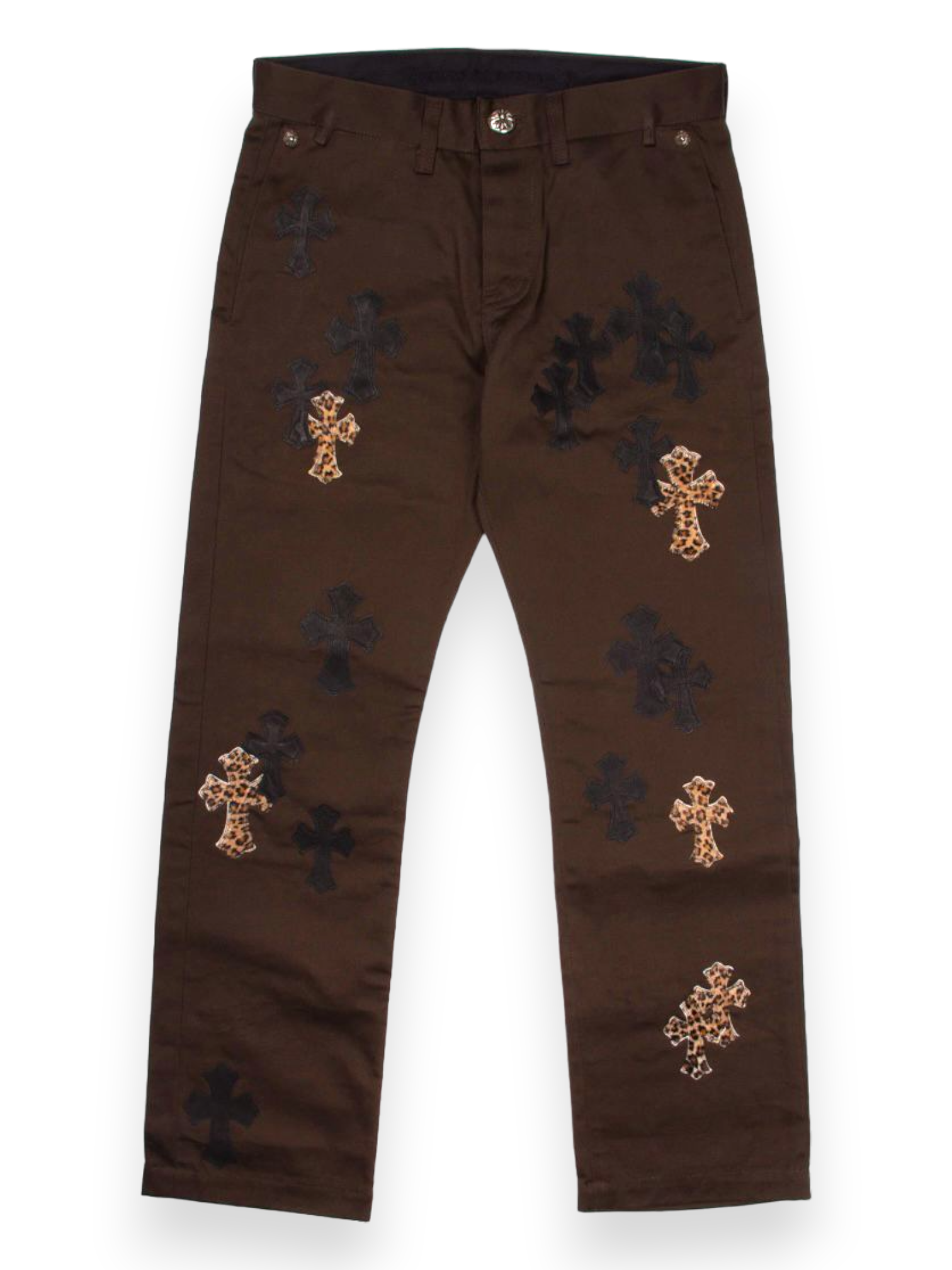 Chrome Hearts Leopard Black Cross Patch Brown Chinos