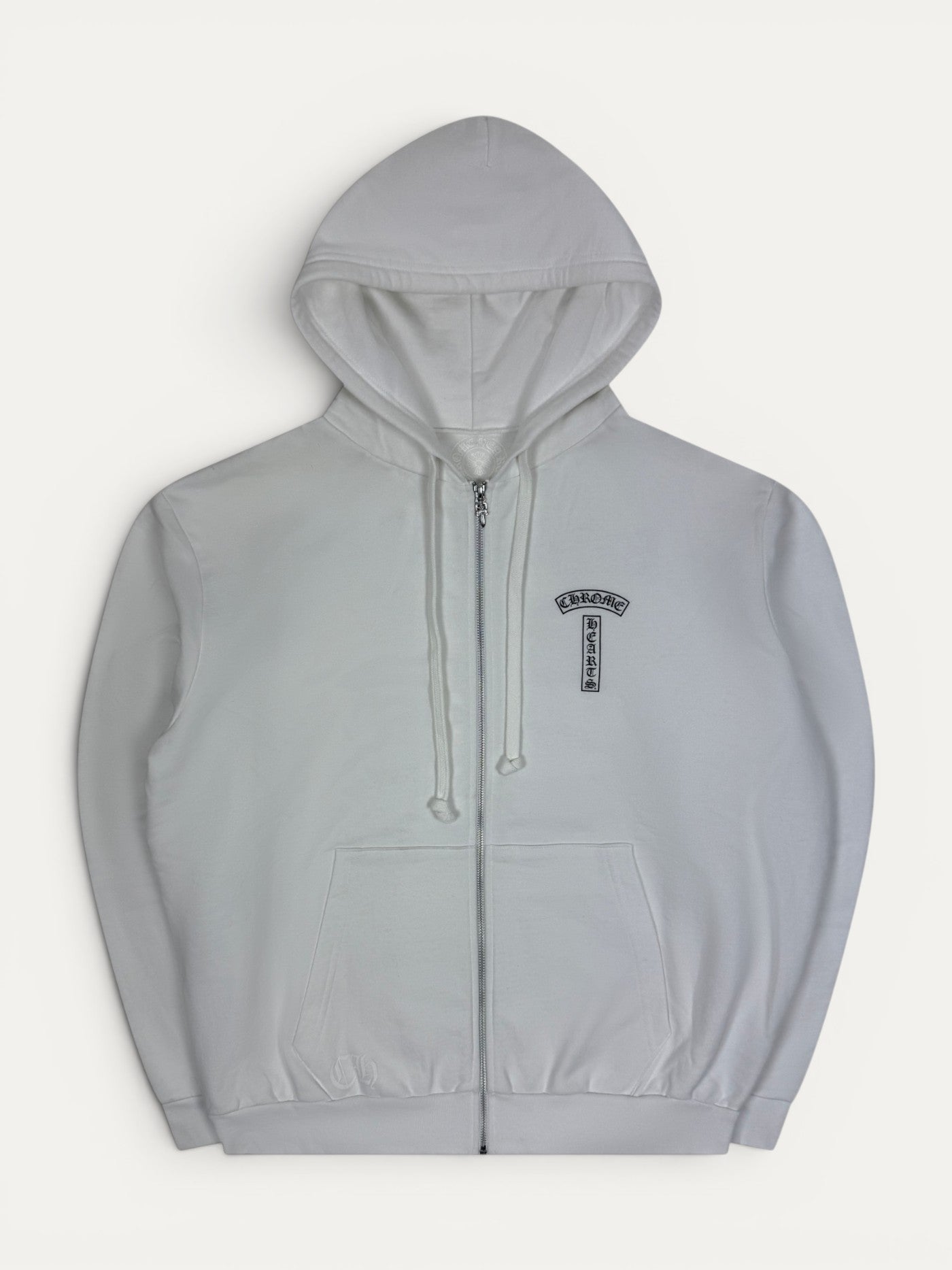 Chrome Hearts T-Bar Old English White Zip Up Hoodie