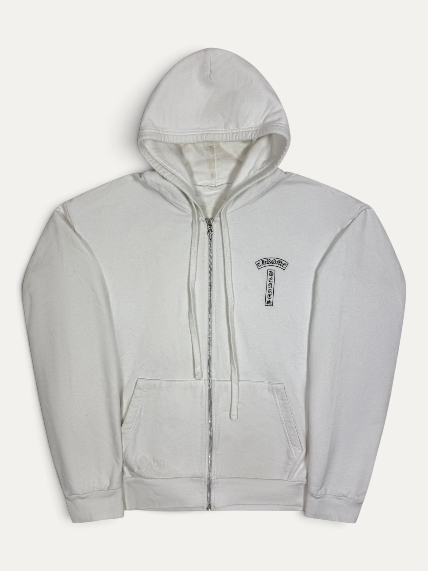 Chrome Hearts T-Bar Old English White Zip Up Hoodie