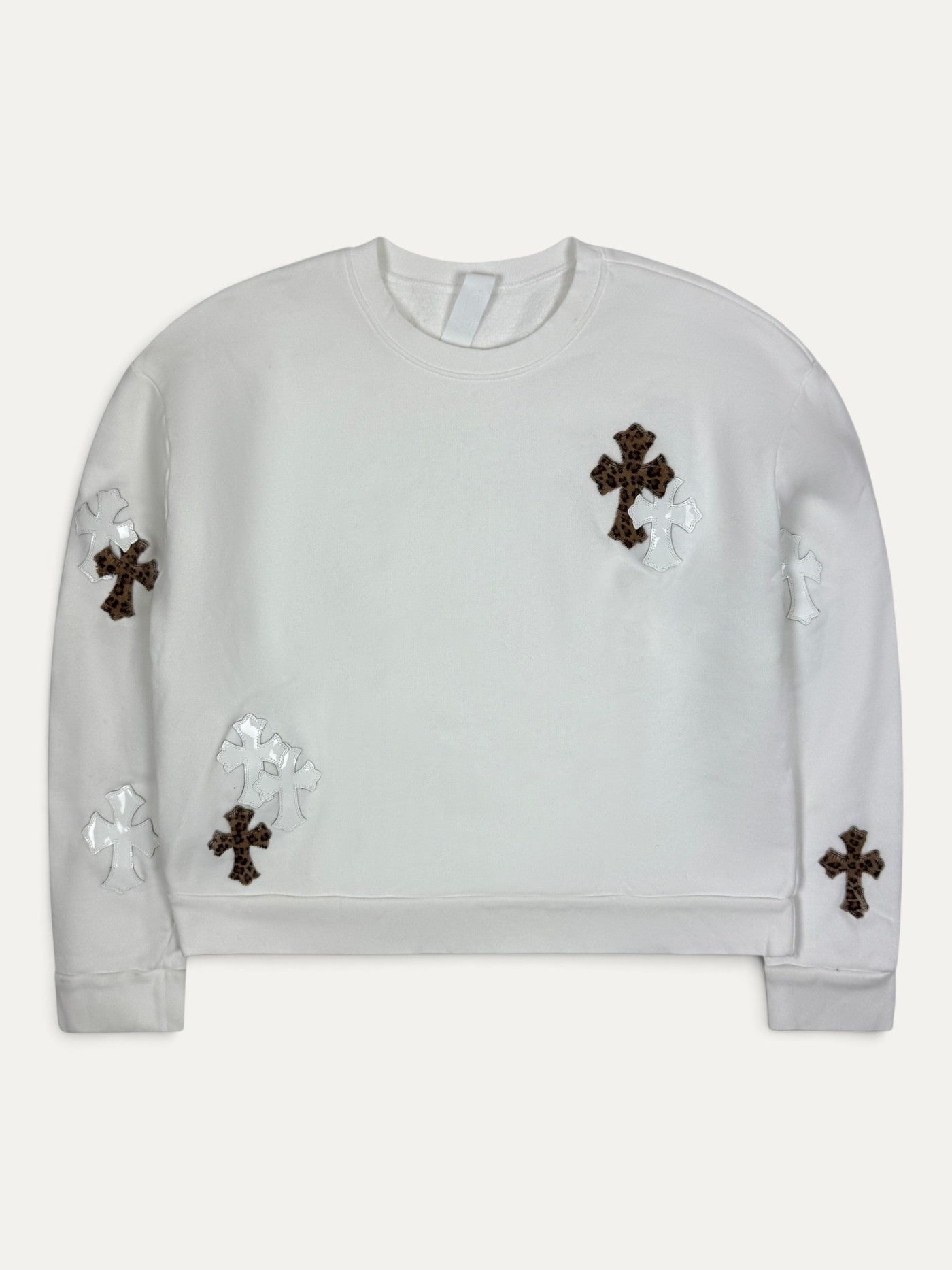 Chrome Hearts White Leopard Cross Patch Crewneck Sweatshirt