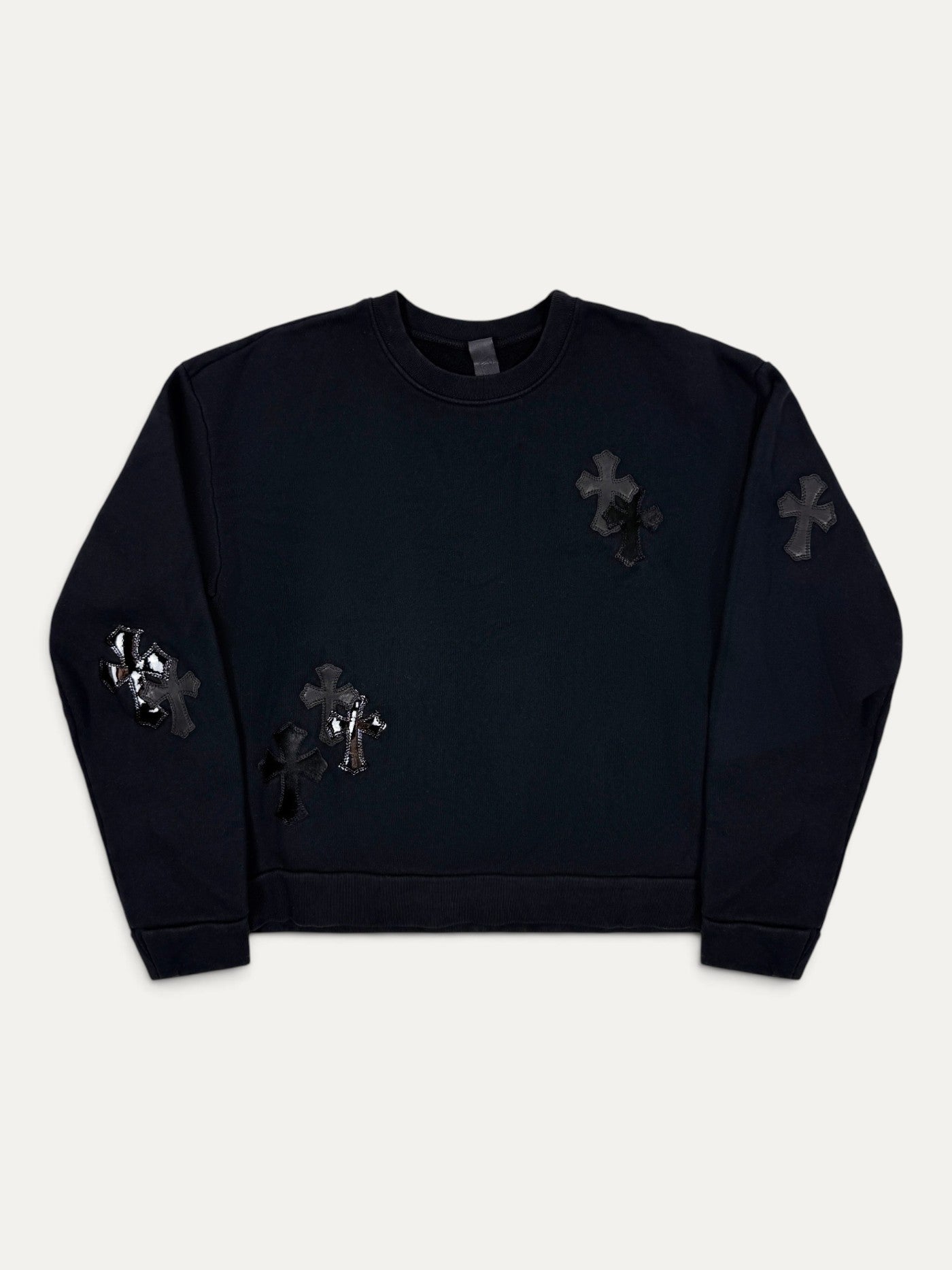 Chrome Hearts Ponyhair Multi Cross Patch Black Crewneck