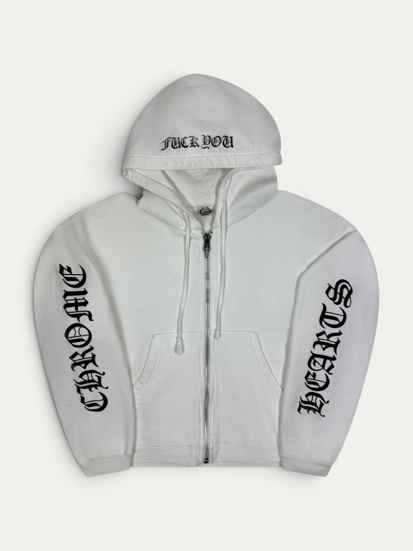 Chrome Hearts Vintage Fuck You White Zip Hoodie