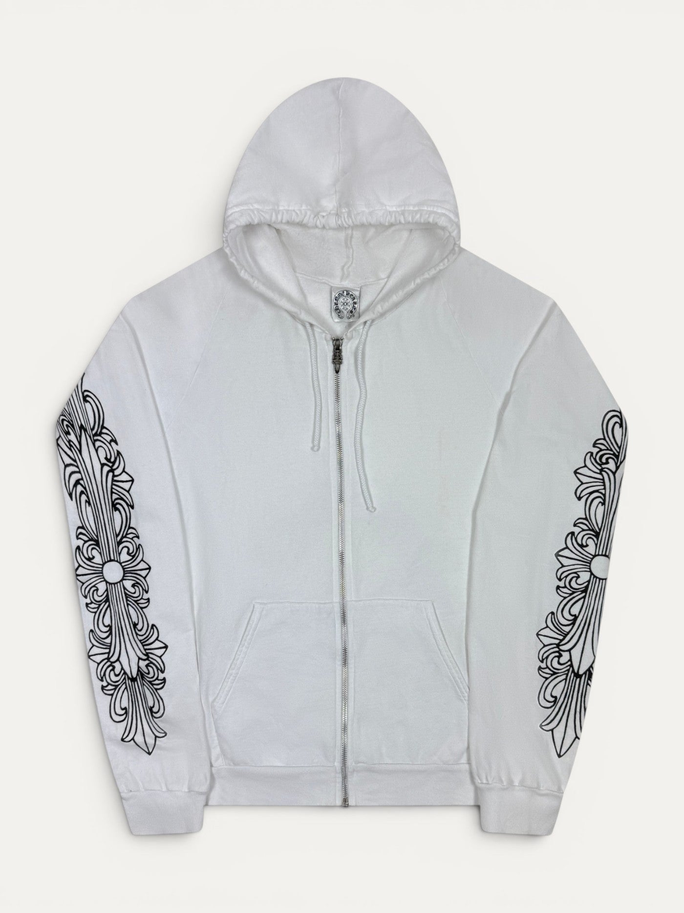 Chrome Hearts Vintage Horseshoe White Floral Zip Hoodie