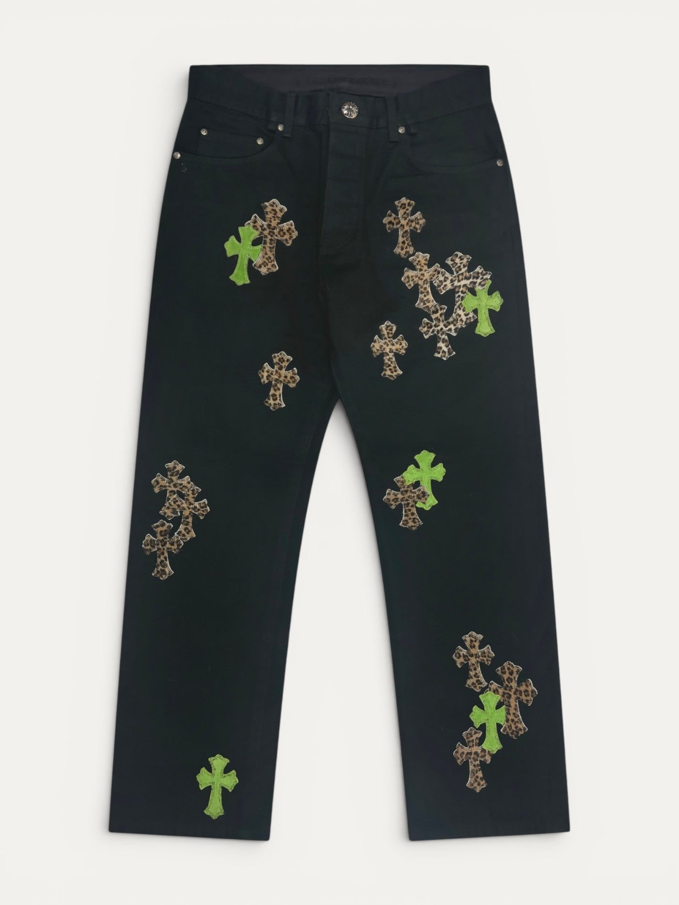 Chrome Hearts Green Cheetah Cross Patch Black Levi’s Denim Jeans