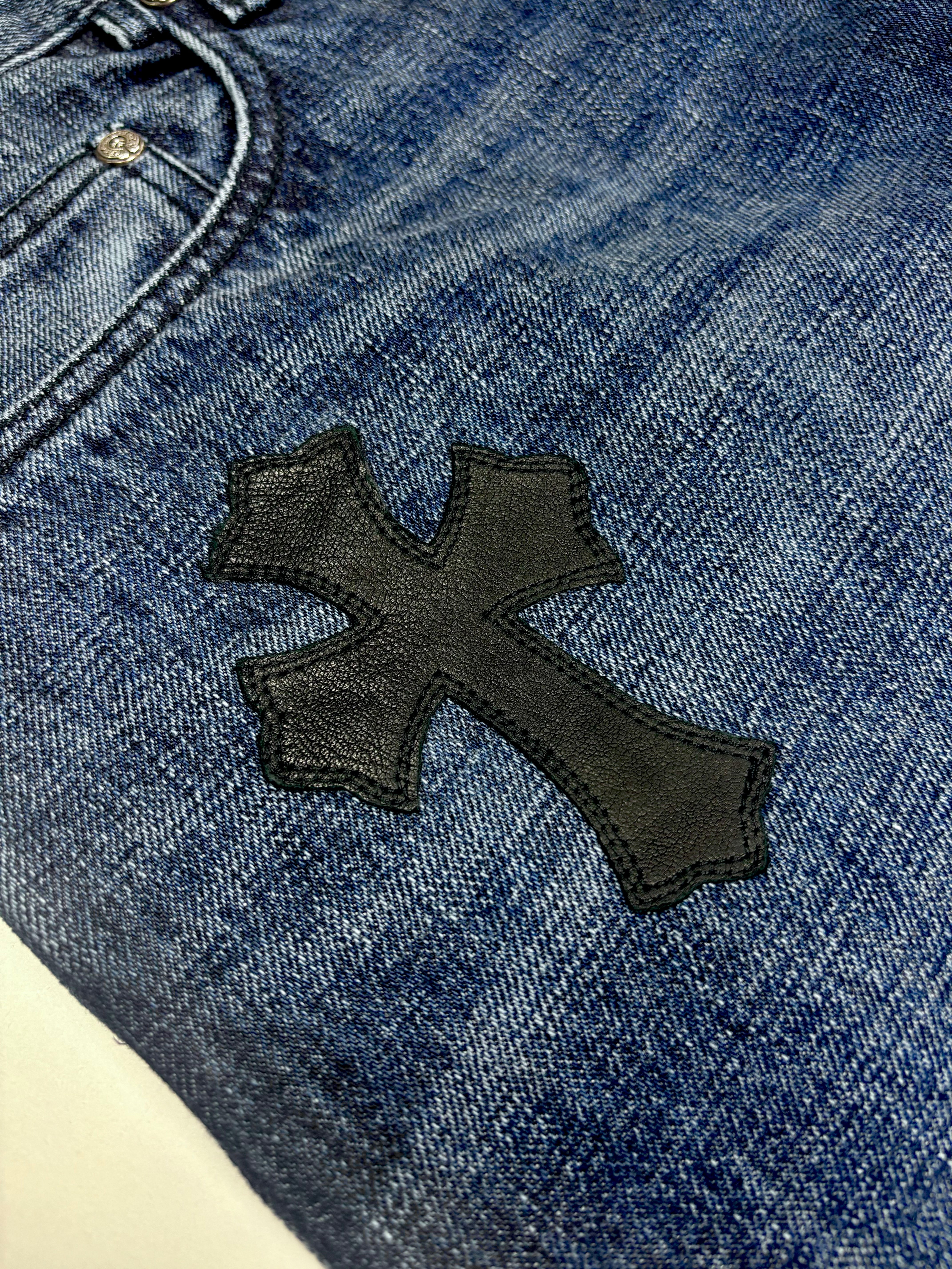 Chrome Hearts Black Cross Patch Blue Denim Jeans