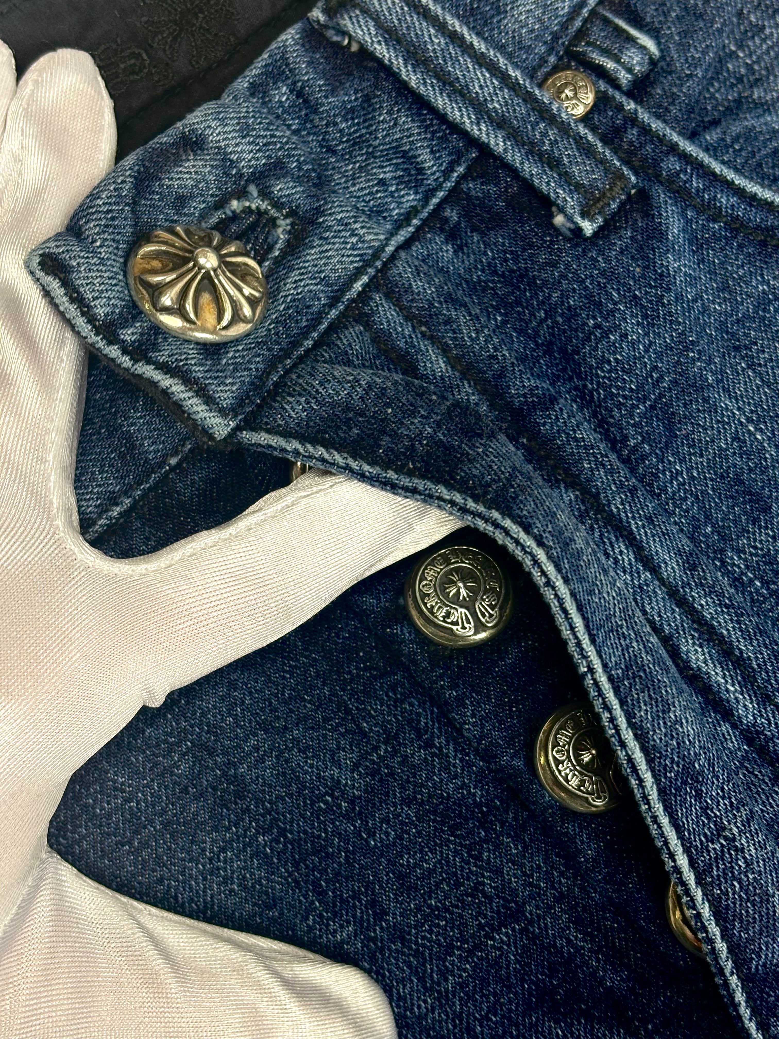 Chrome Hearts Black Cross Patch Blue Denim Jeans