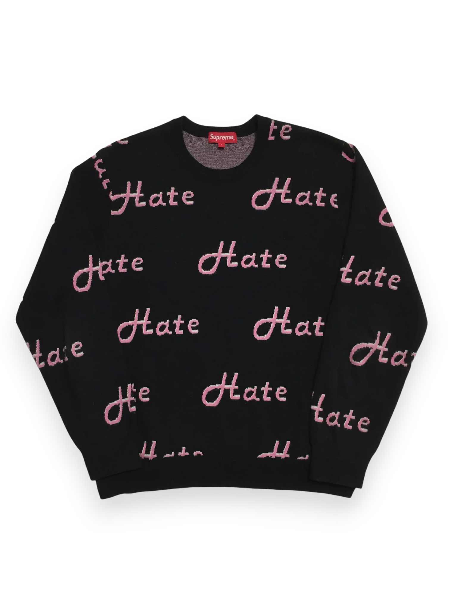 2013 Supreme Hate Knit Pink Black Crewneck