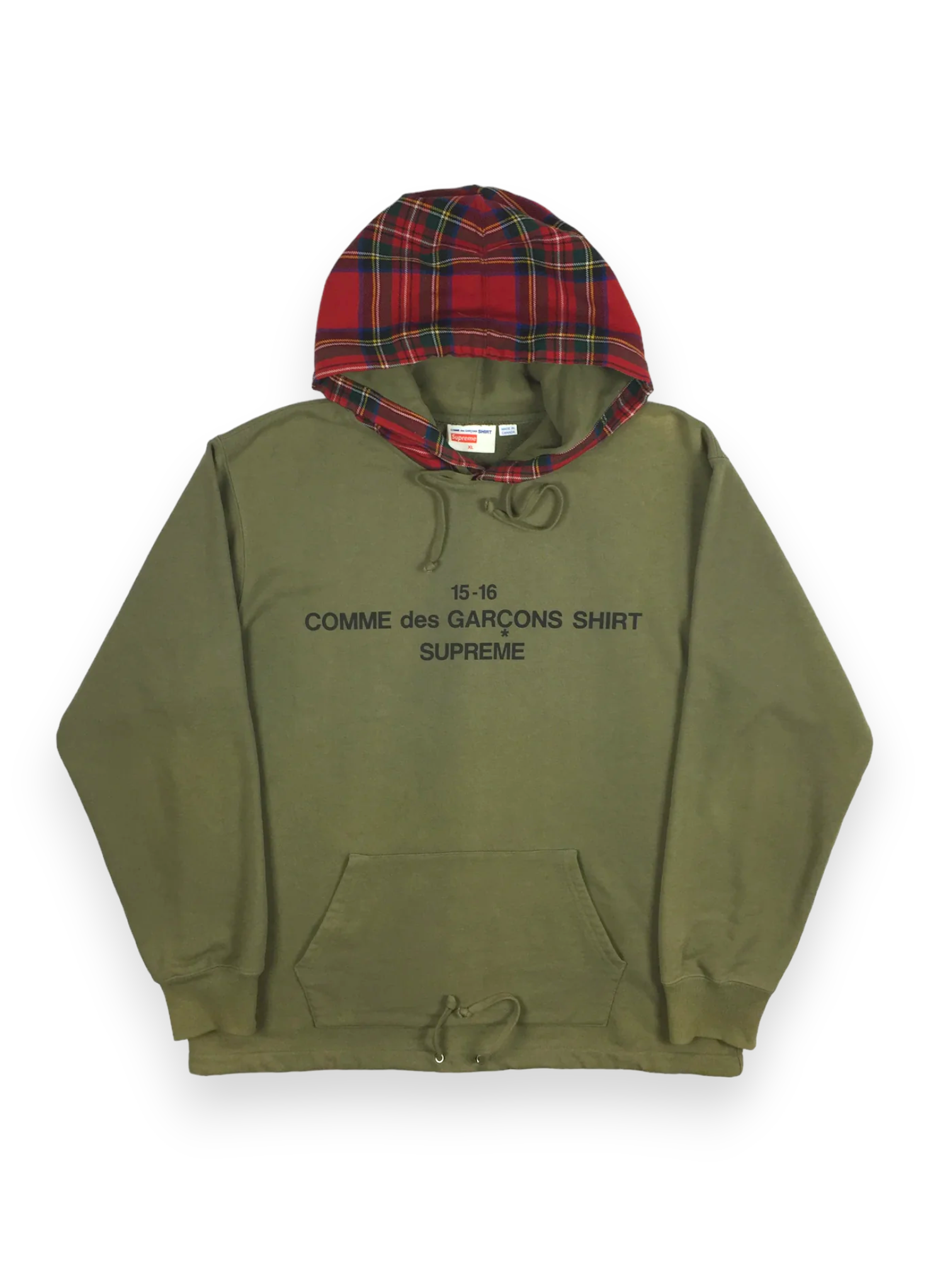2015 Supreme x CDG Olive Plaid Hoodie