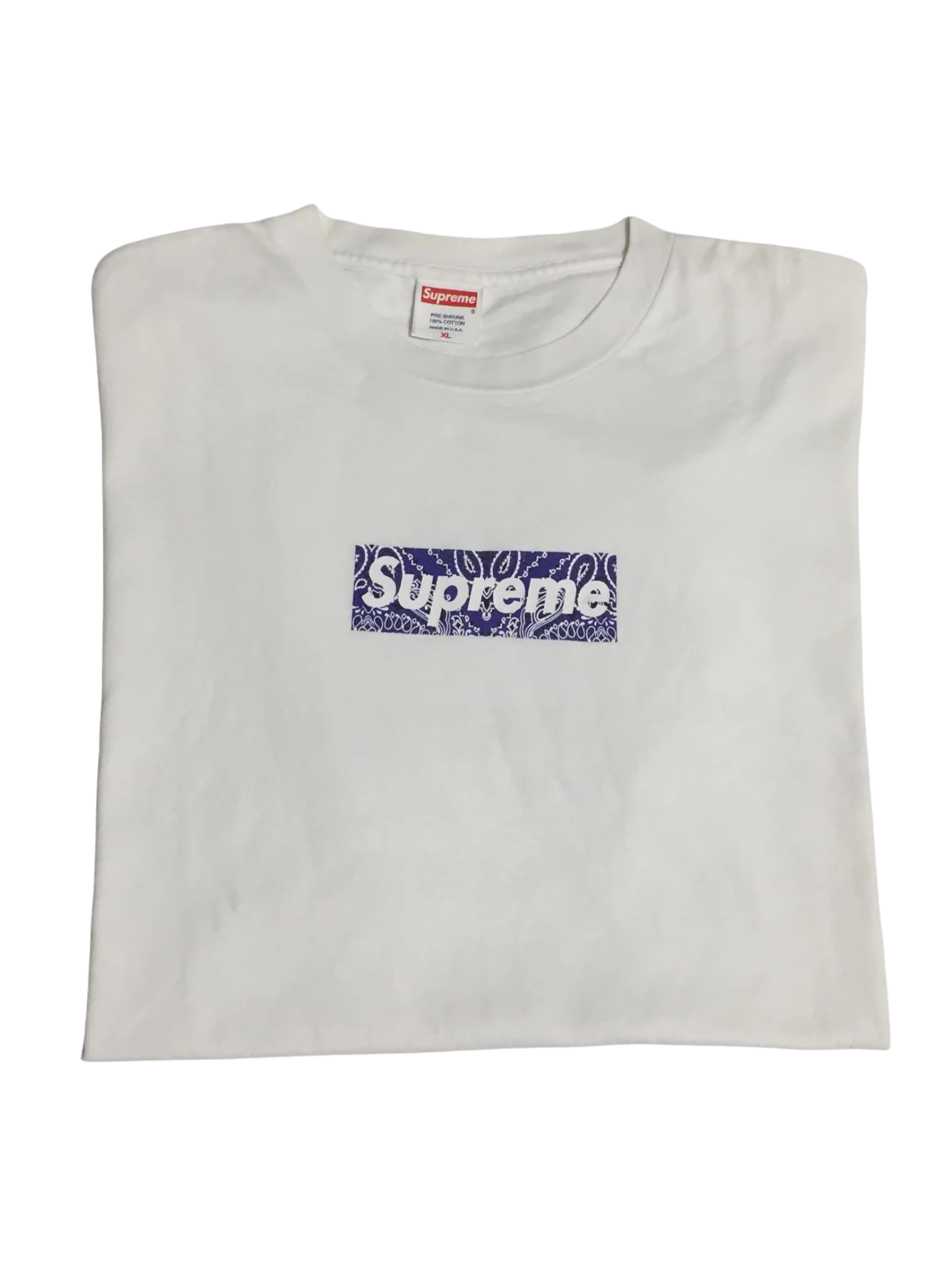 2001 Supreme White Purple Paisley Box Logo Tee