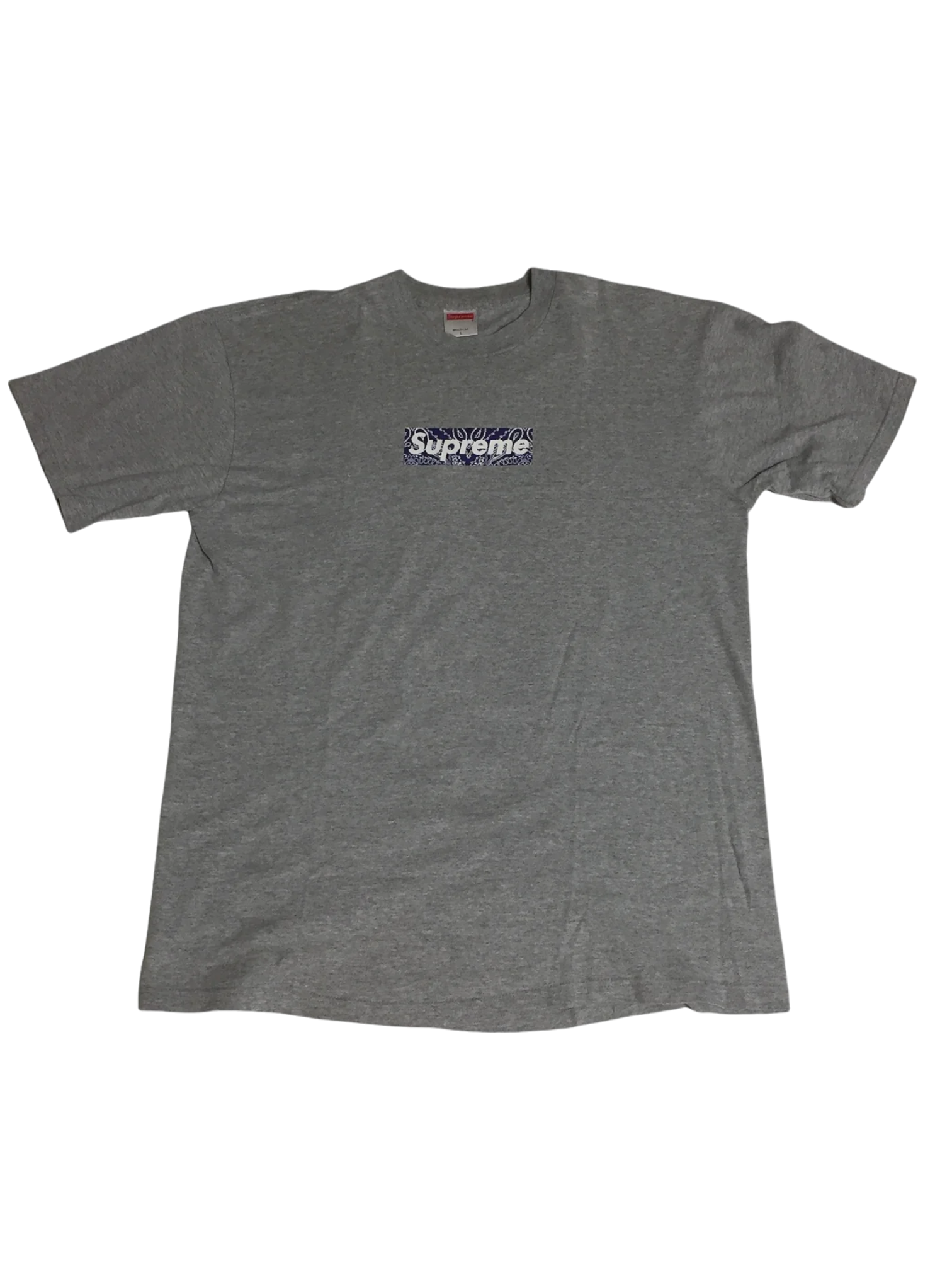 2001 Supreme Grey Purple Paisley Box Logo Tee