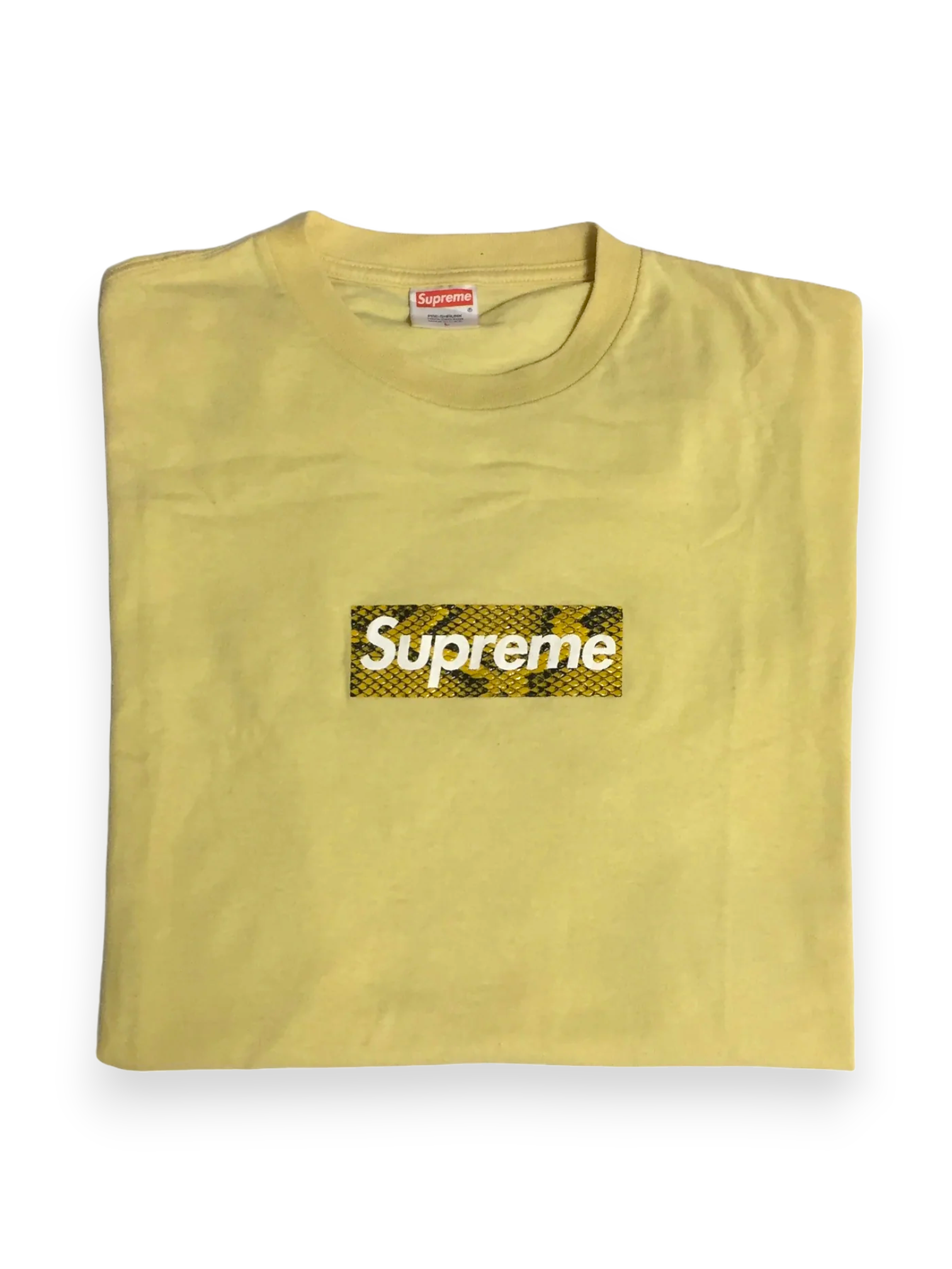 2006 Supreme Harajuku Yellow Snakeskin Box Logo Tee