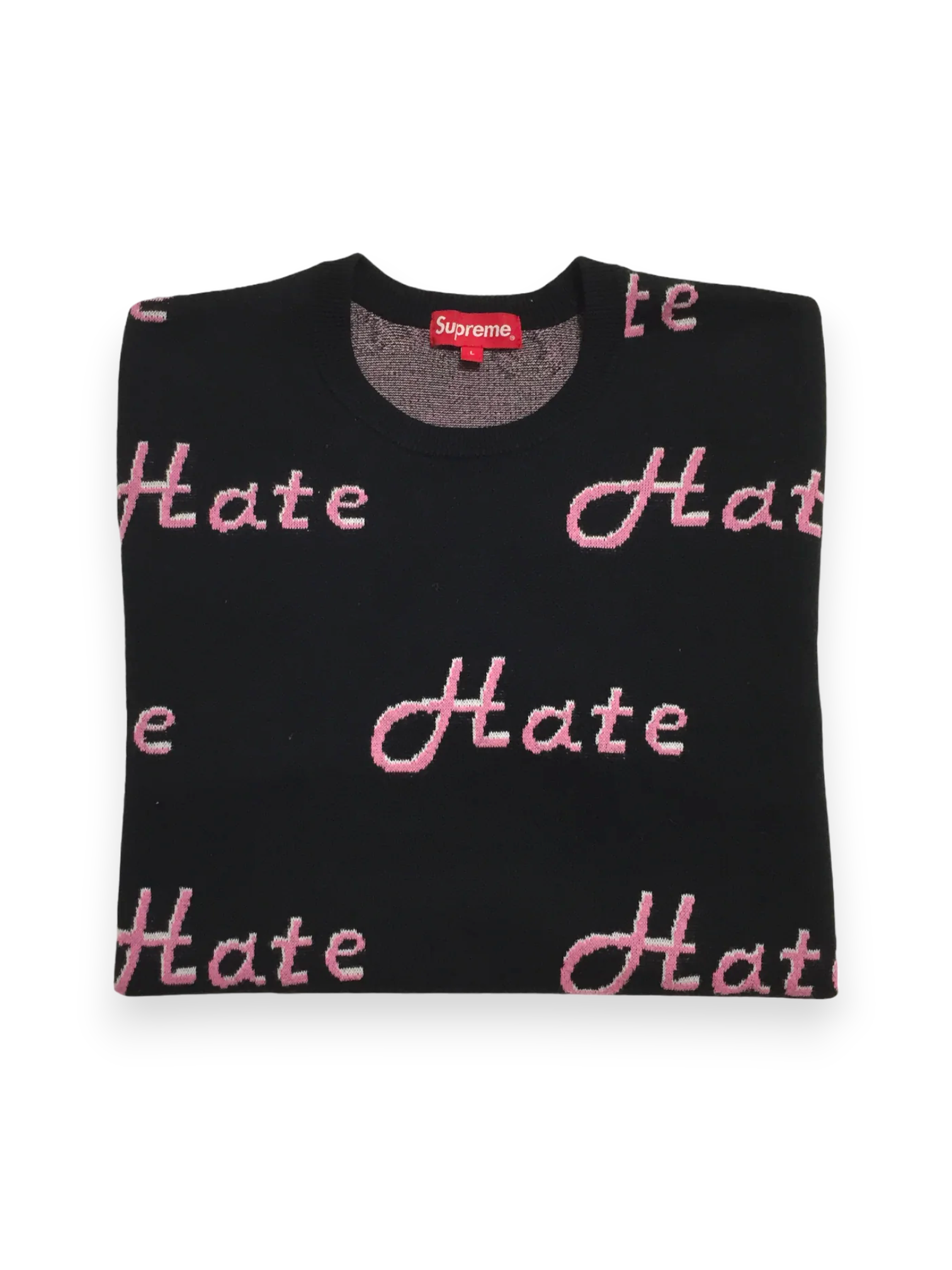 2013 Supreme Hate Knit Pink Black Crewneck