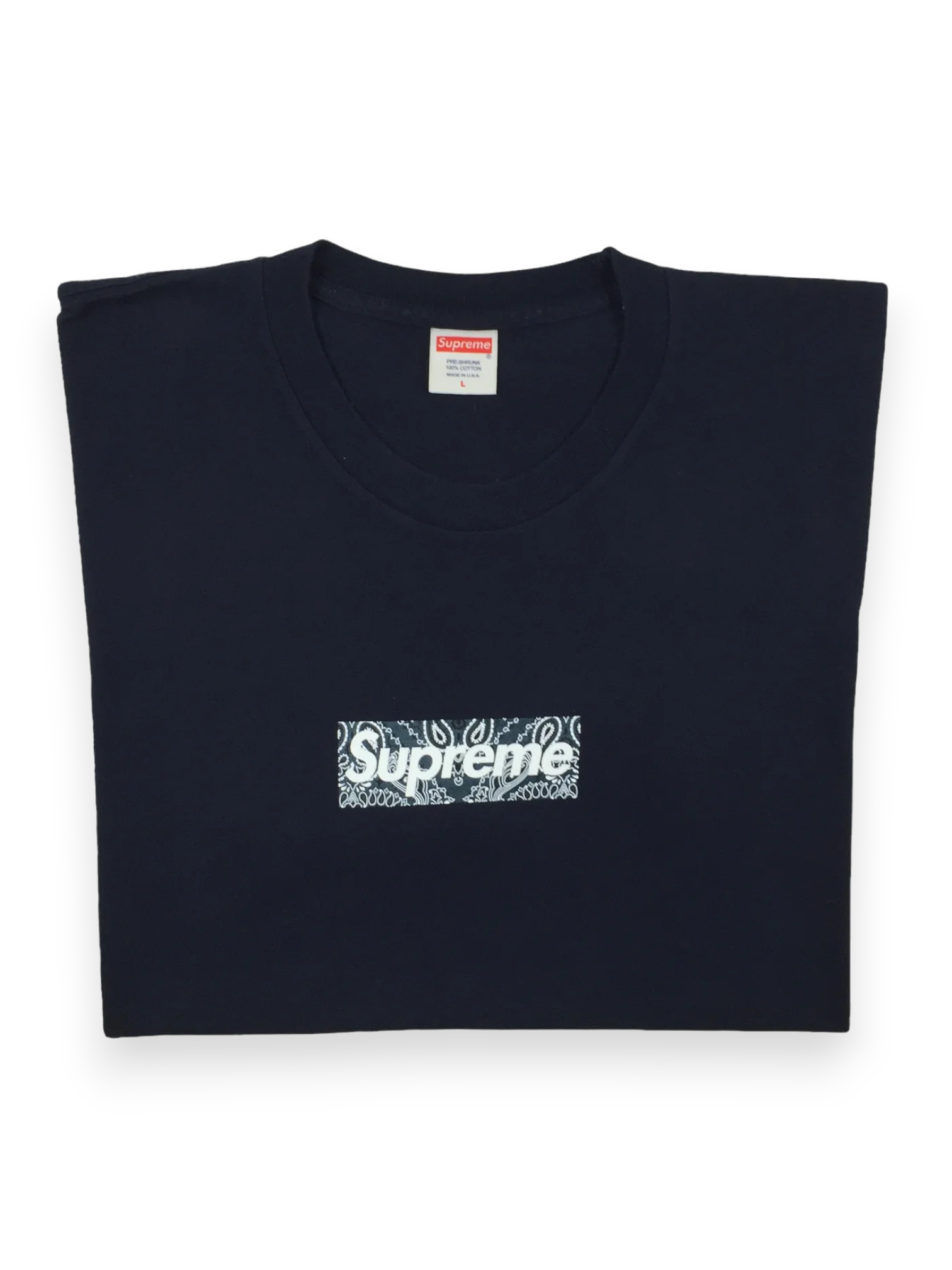 2019 Supreme Navy Bandana Paisley Box Logo Tee