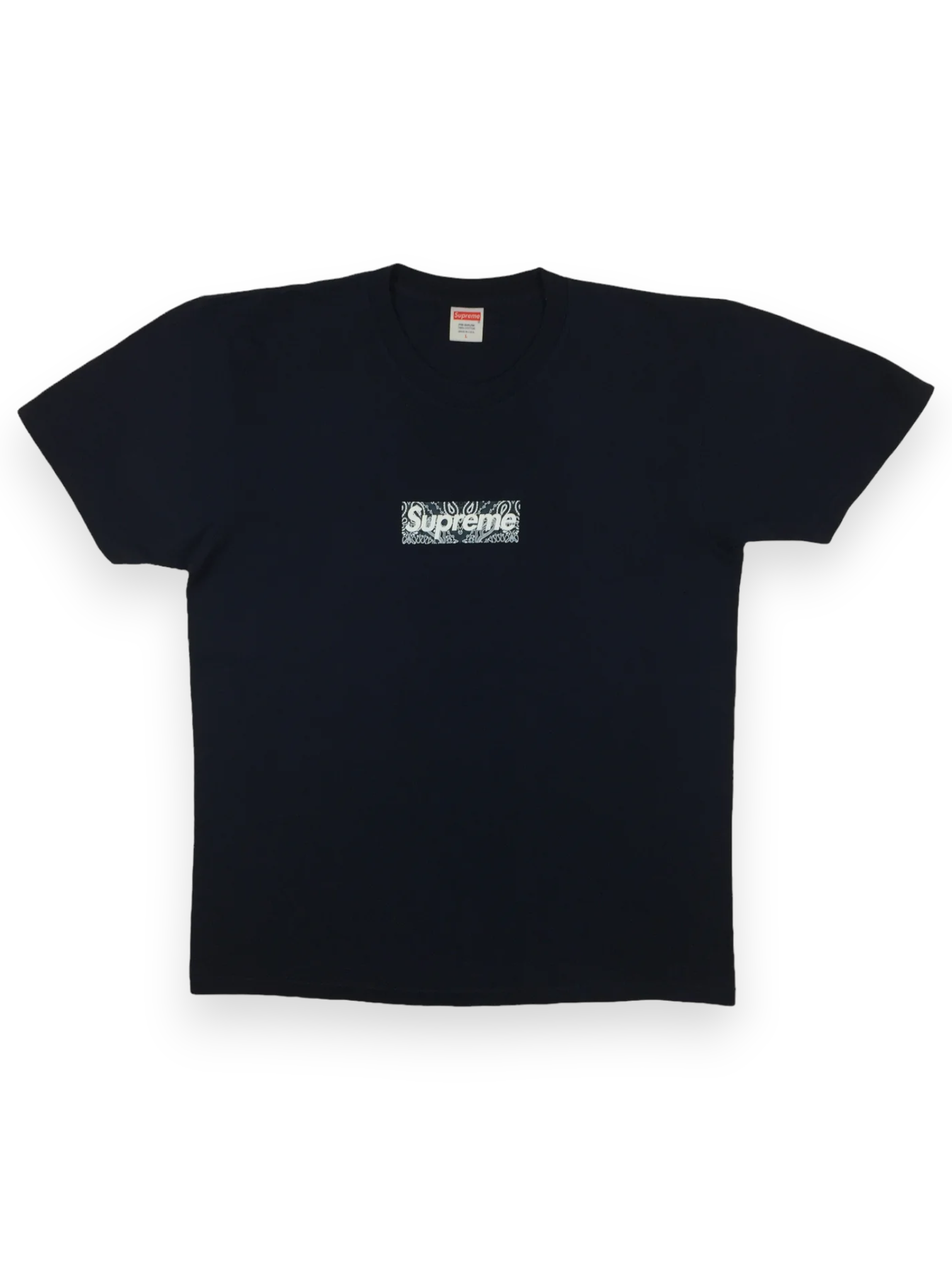 2019 Supreme Navy Bandana Paisley Box Logo Tee