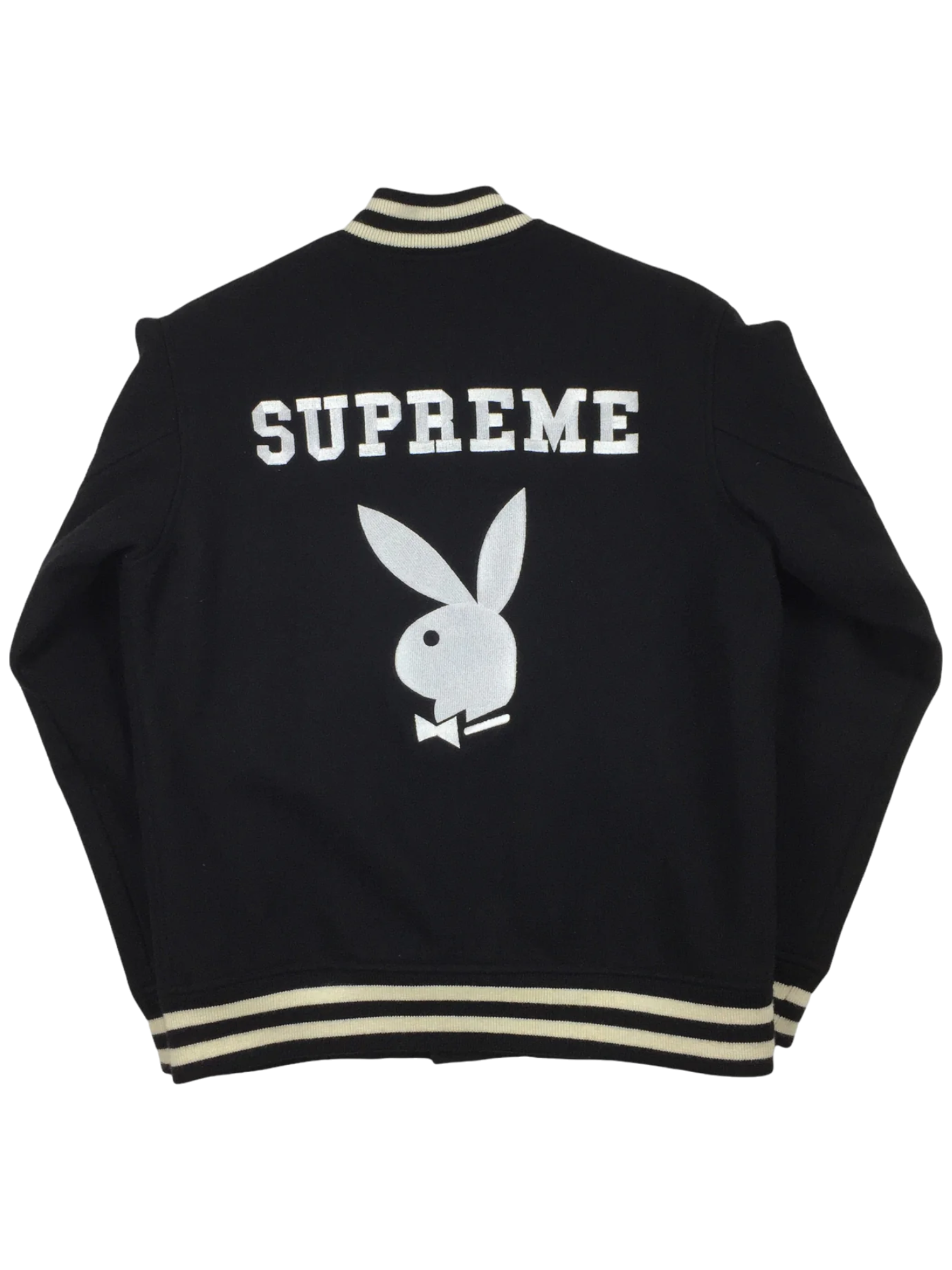 2011 Supreme x Playboy Black Wool Varsity Jacket