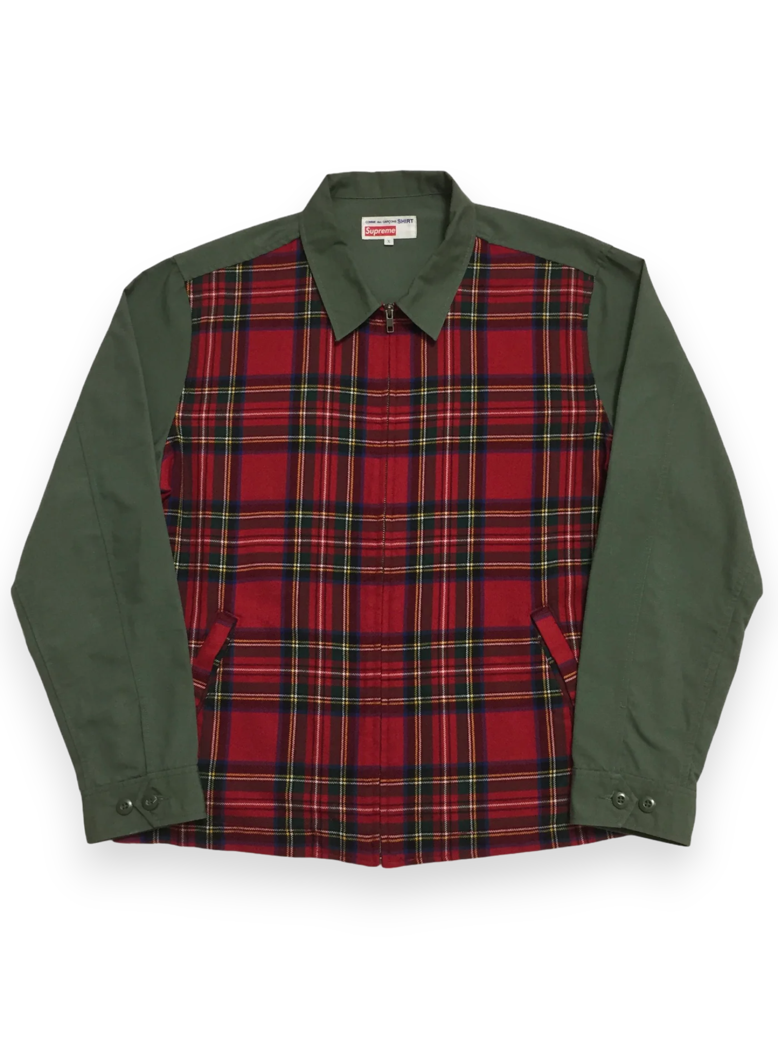 2015 Supreme x CDG Olive Red Plaid Vest
