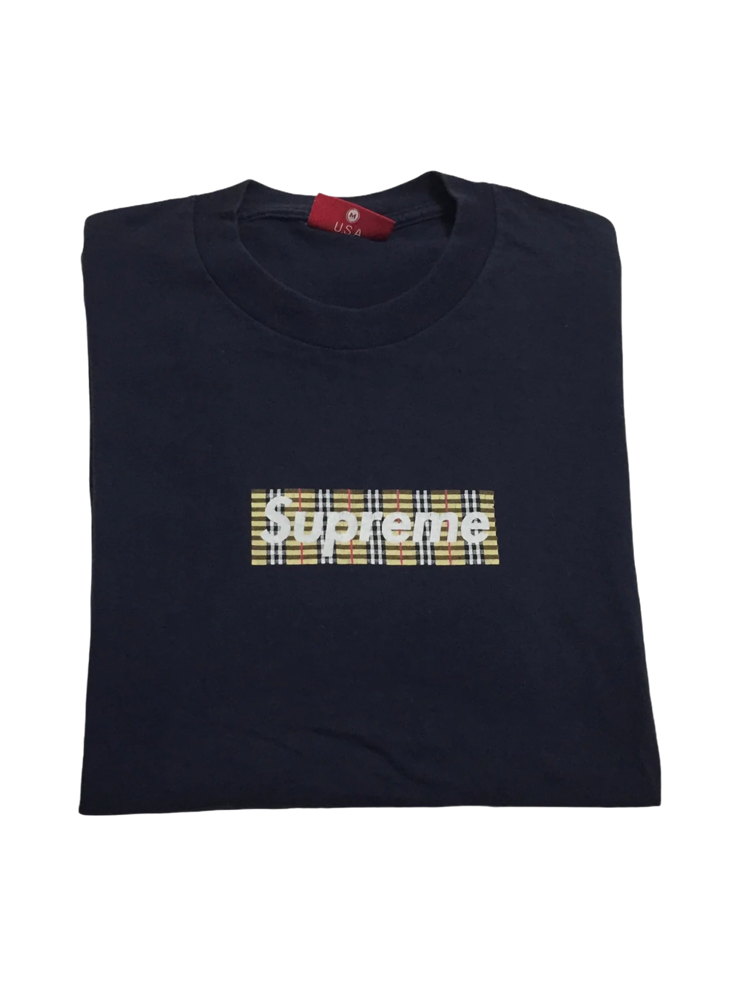 1997 Supreme Burberry Navy Box Logo Tee
