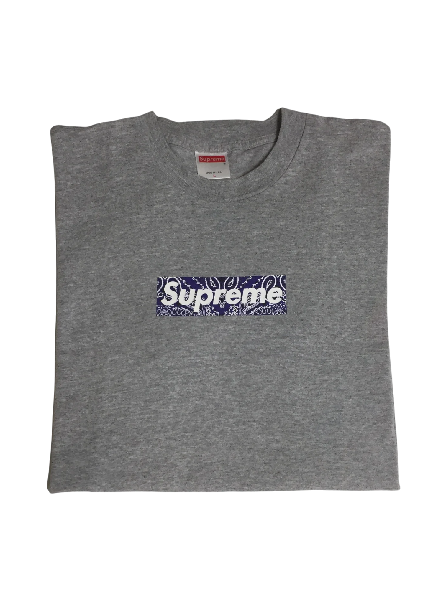 2001 Supreme Grey Purple Paisley Box Logo Tee