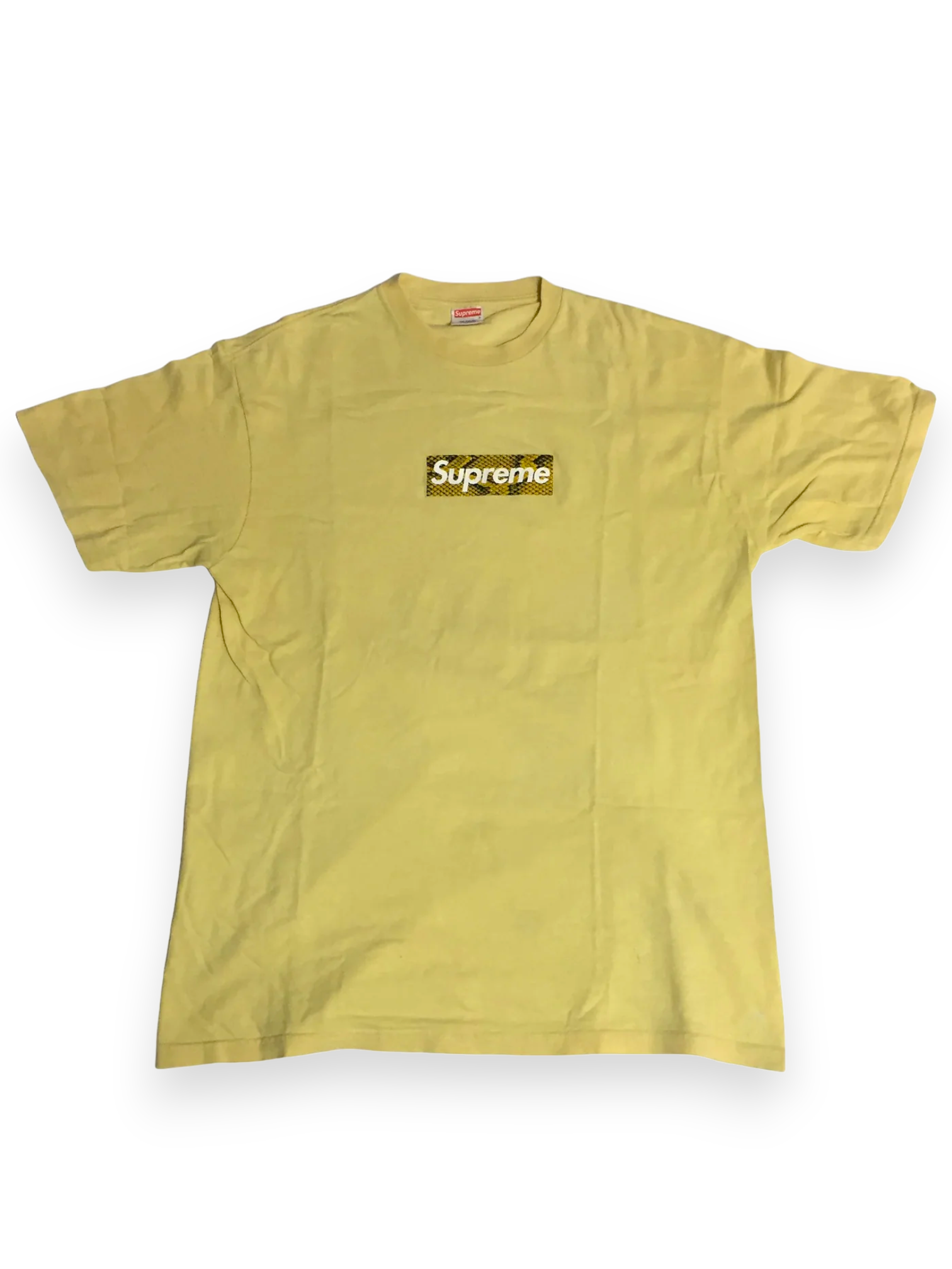 2006 Supreme Harajuku Yellow Snakeskin Box Logo Tee