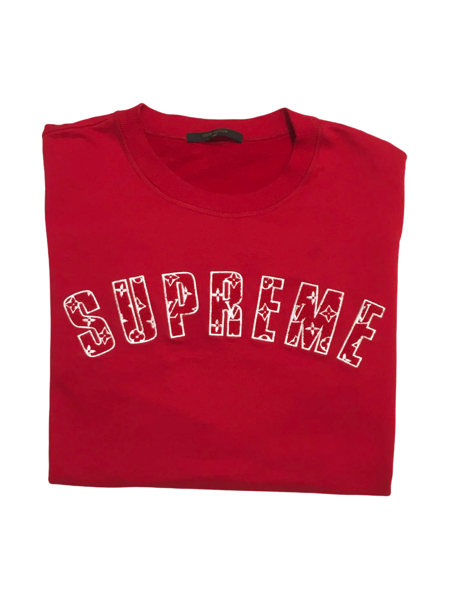 2017 Supreme x Louis Vuitton Red Monogram Arc Logo Crewneck