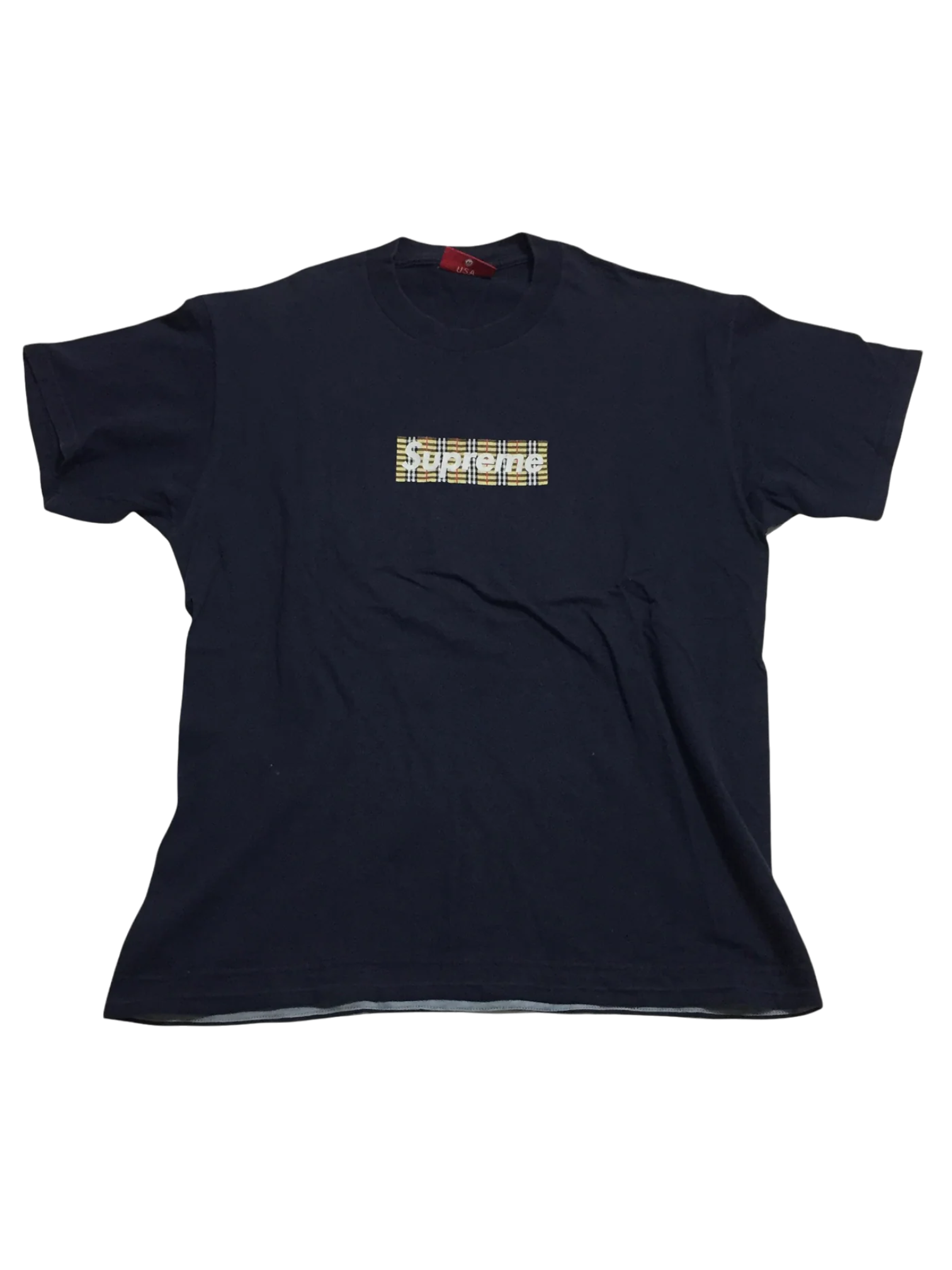 1997 Supreme Burberry Navy Box Logo Tee