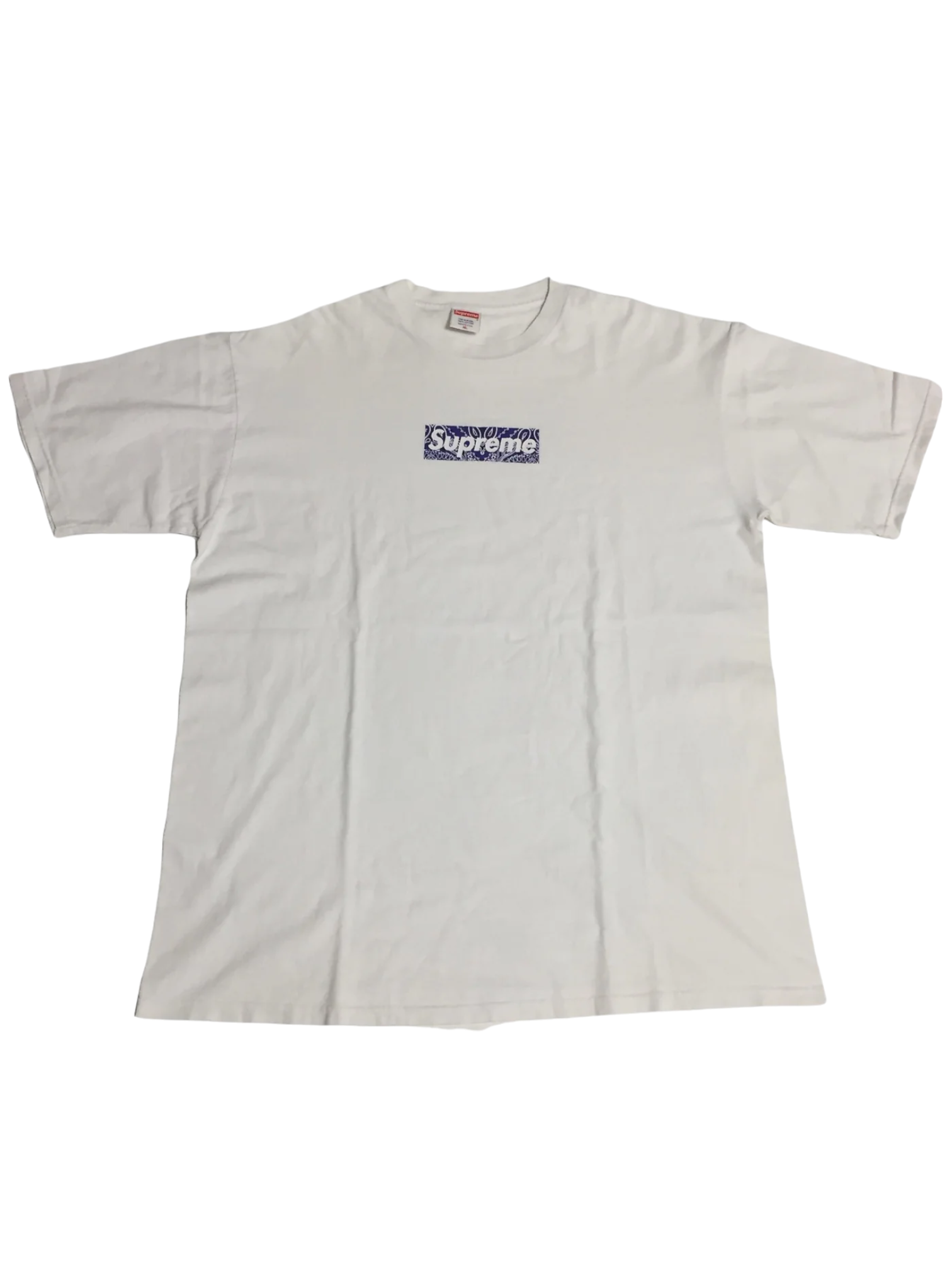 2001 Supreme White Purple Paisley Box Logo Tee