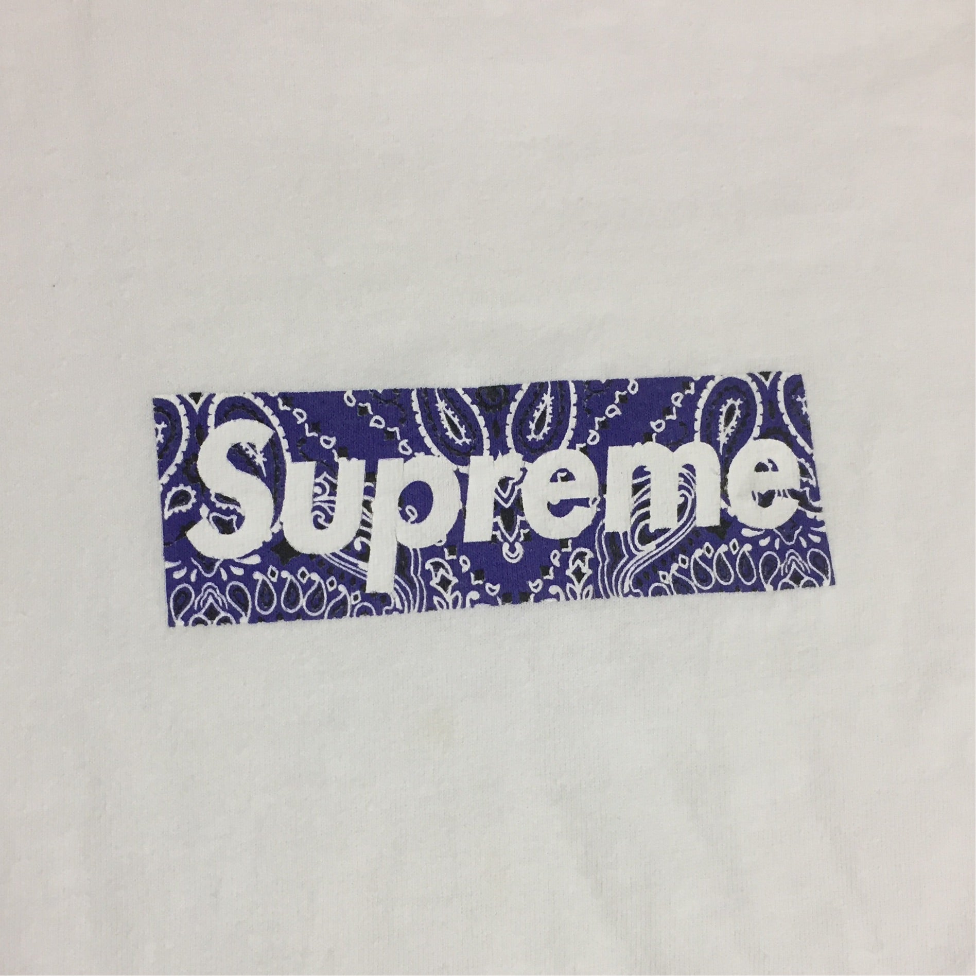 2001 Supreme White Purple Paisley Box Logo Tee