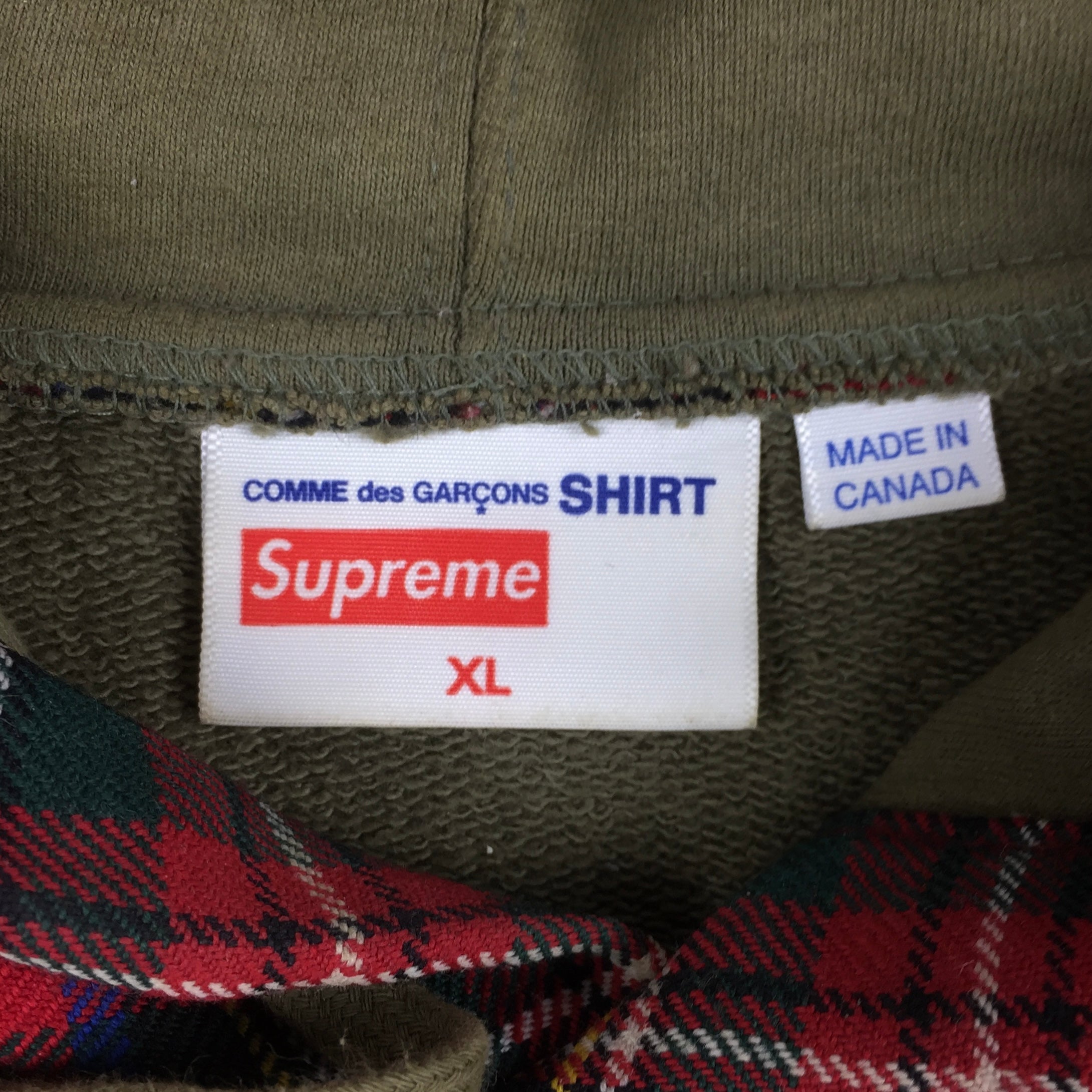 2015 Supreme x CDG Olive Plaid Hoodie