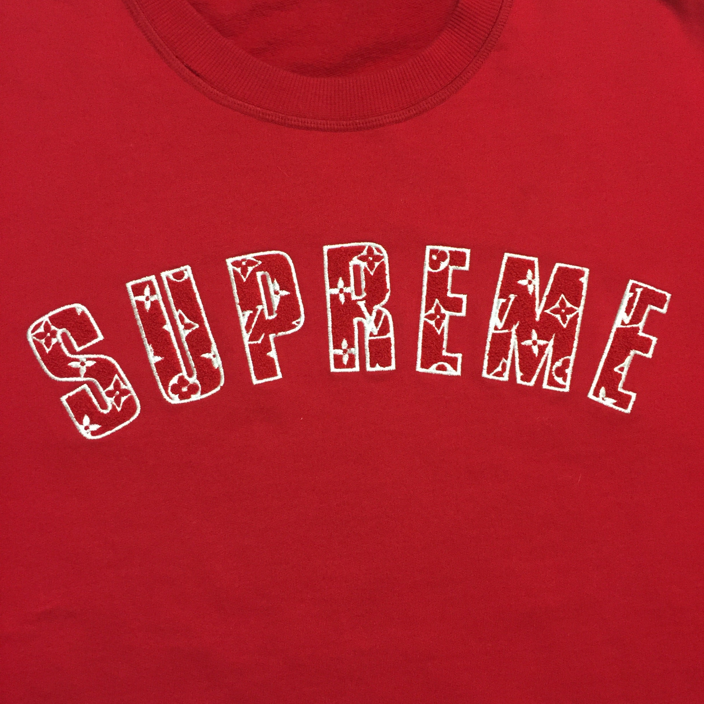 2017 Supreme x Louis Vuitton Red Monogram Arc Logo Crewneck